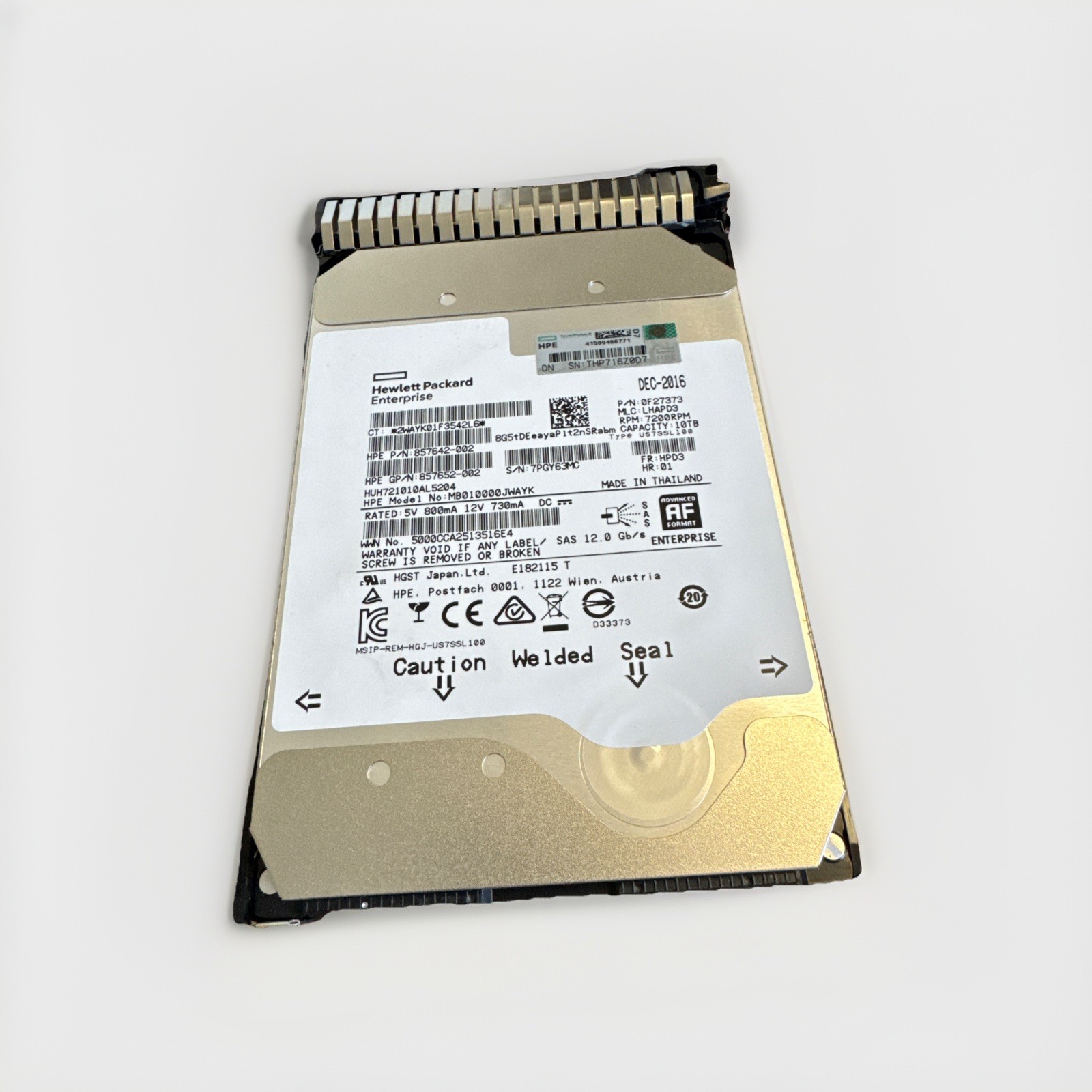 10TB HPE SAS 12Gb/s 857966-001 857646-B21 HUH721010AL5204  7.2K LFF LP He 512e