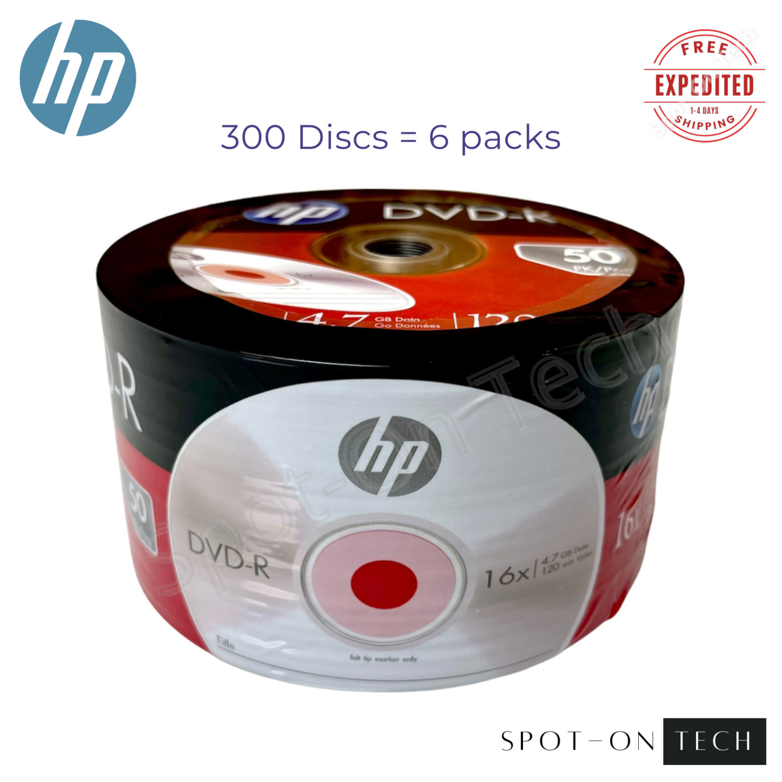 300 HP DVD DVD-R Logo Disc 16X Blank media 4.7GB/120Min 6pk of 50 -SAME DAY SHIP