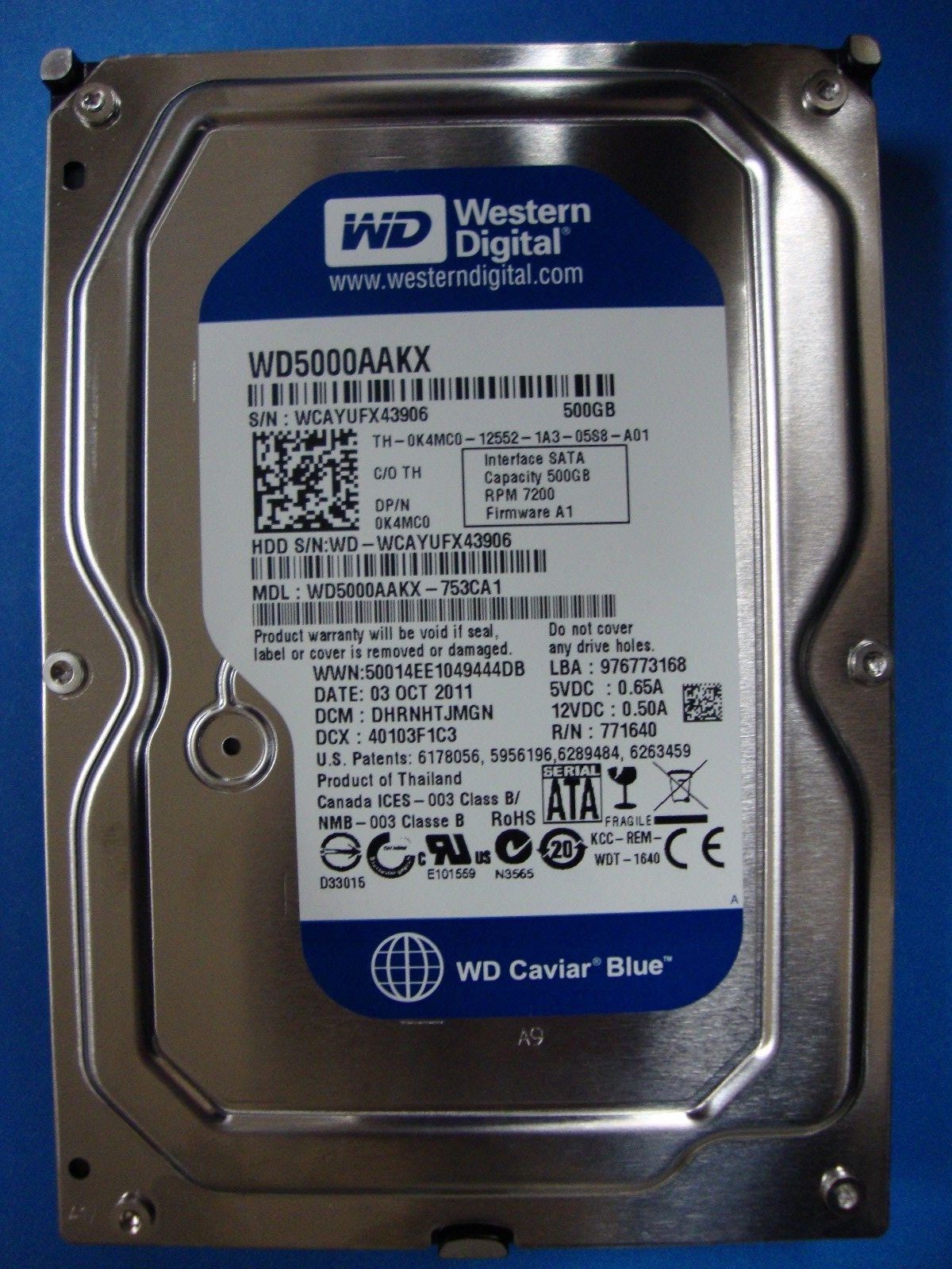 WESTERN DIGITAL WD5000AAKX-753CA1 500GB SATA HARD DRIVE DCM:DHRNHTJMGN Tested