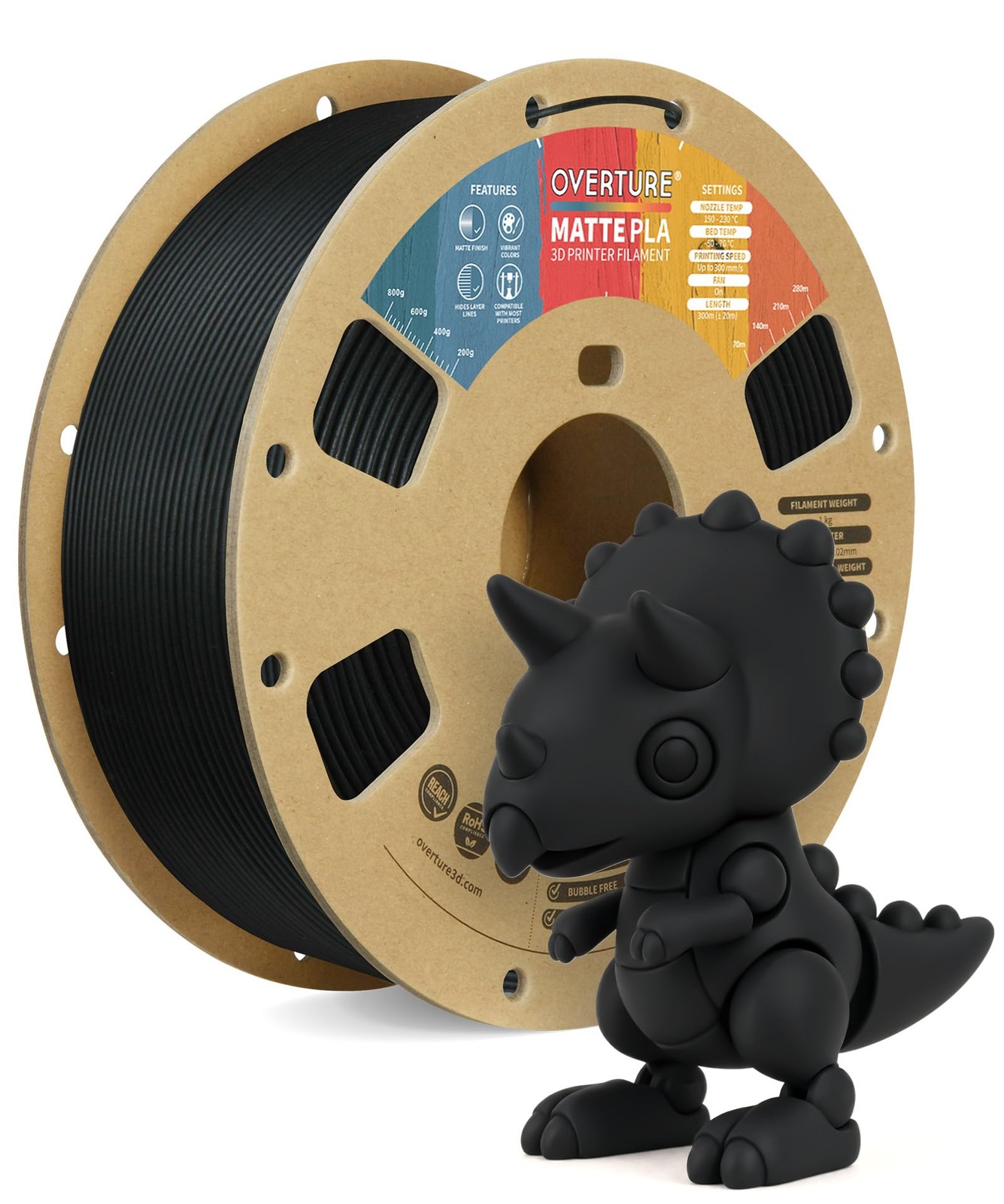 OVERTURE Matte PLA Filament 1.75mm, 1kg Black 1KG,