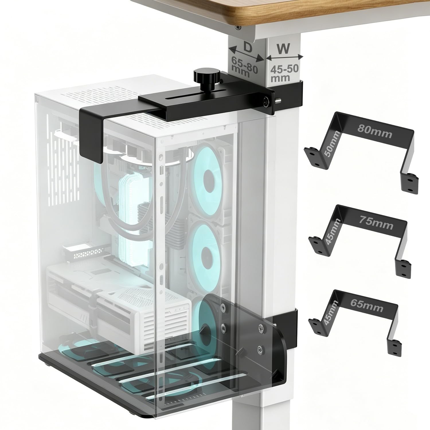 CoJewe Under Desk PC Mount CPU Holder - Fits 3 Fixed Desk Leg Sizes