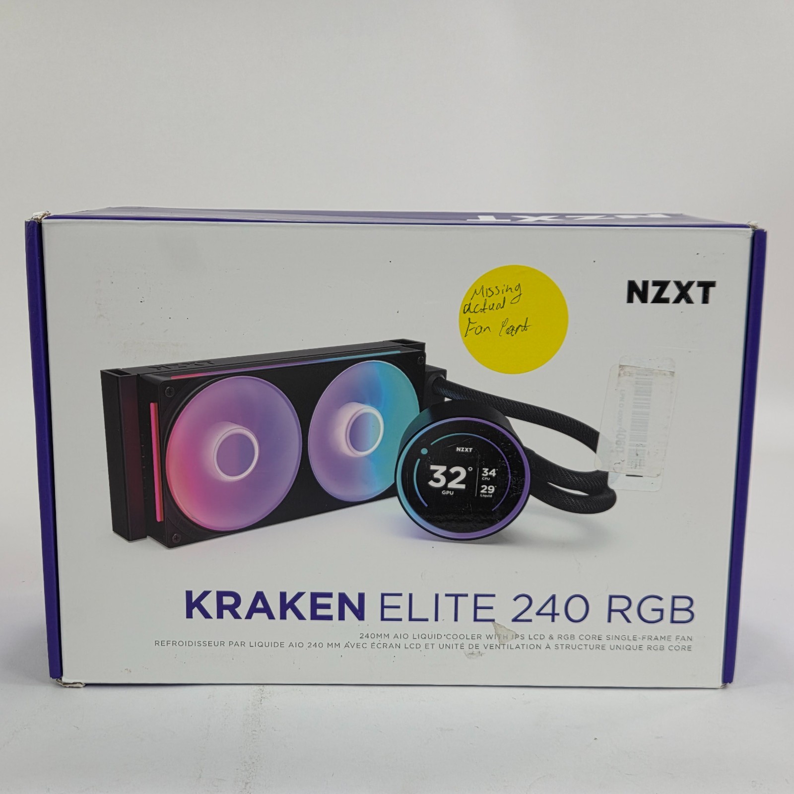 NZXT Kraken Elite 240 RGB 2x120mm AiO Liquid CPU Cooler - Matte Black *NO FAN*