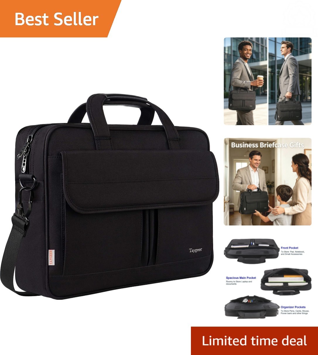 Elegant 15.6 Inch Water-Resistant Laptop Bag: Perfect Business Briefcase for All