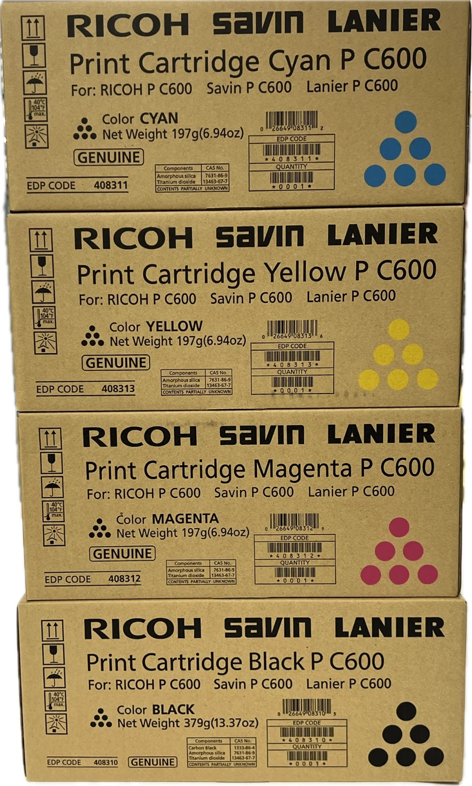 Ricoh Genuine Toner Black /Yellow/Cyan/Magenta For Ricoh P C600 Set New sealed