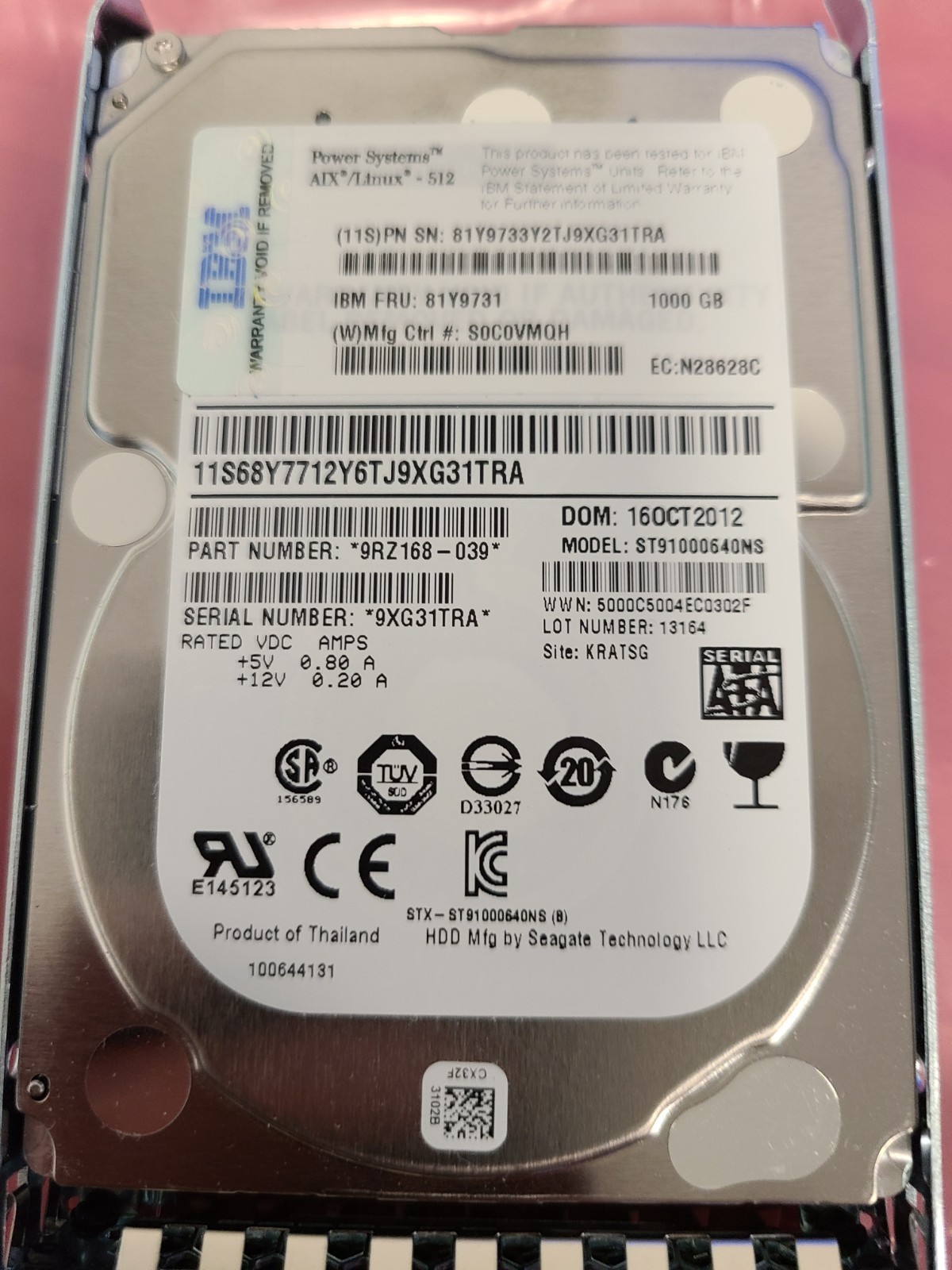 New IBM 81Y9730 81Y9731 1TB 7.2K 6Gbps NL SATA 2.5" SFF HS HDD