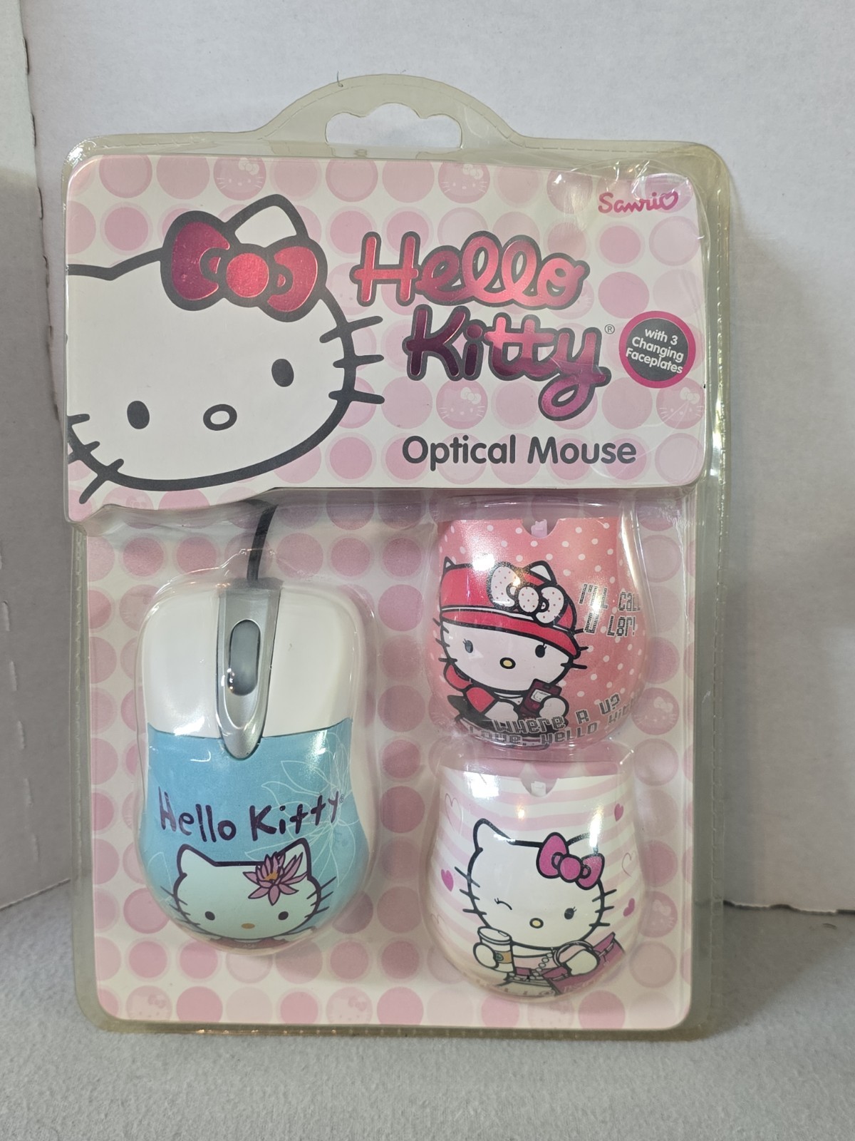 Sanrio Hello Kitty Optical Mouse W/ Changing Faceplates New 2008 Sealed USB 