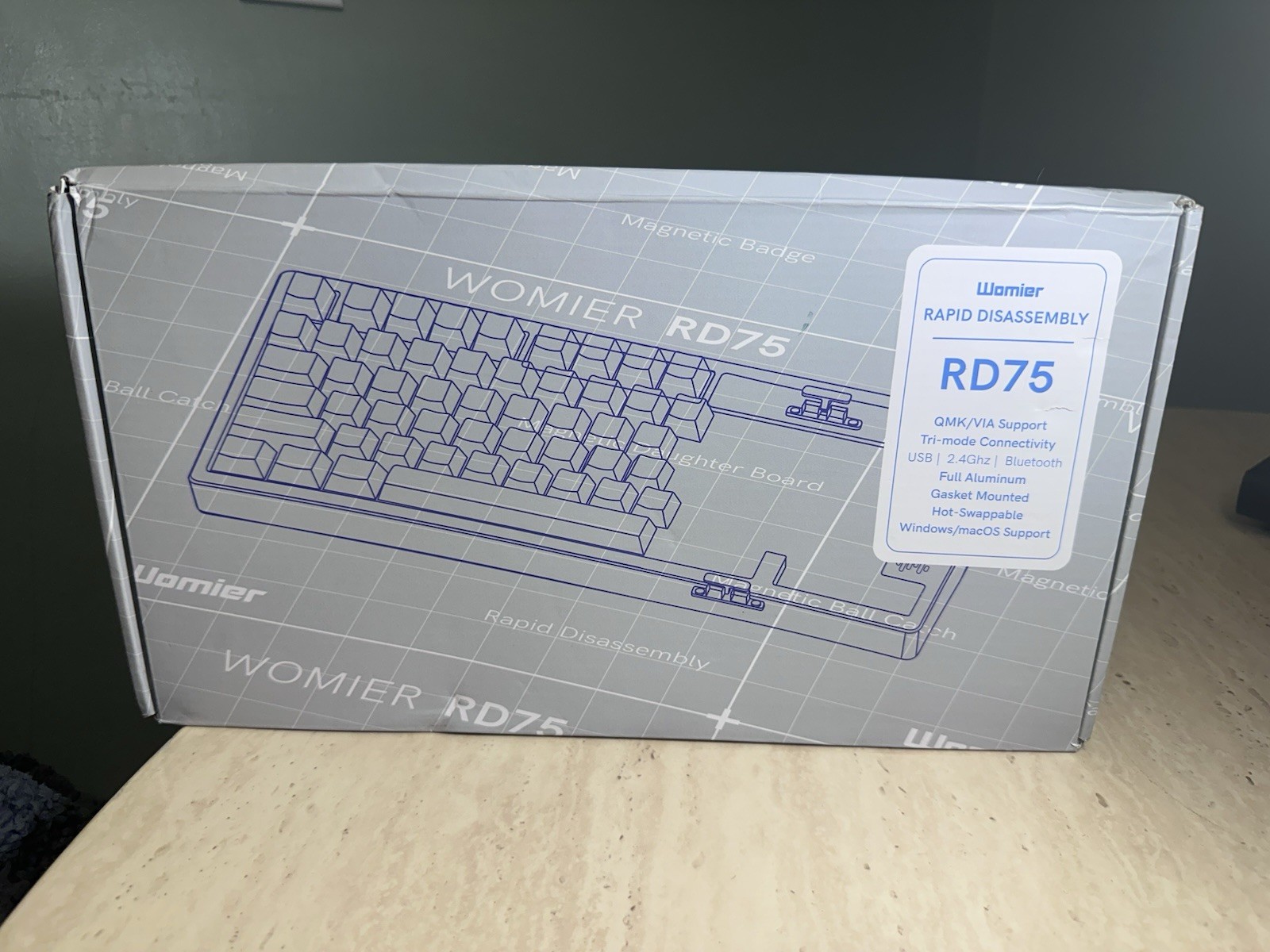 Womier RD75 Pro 75% Aluminum Gaming Keyboard with Quick Release Wireless- Beige