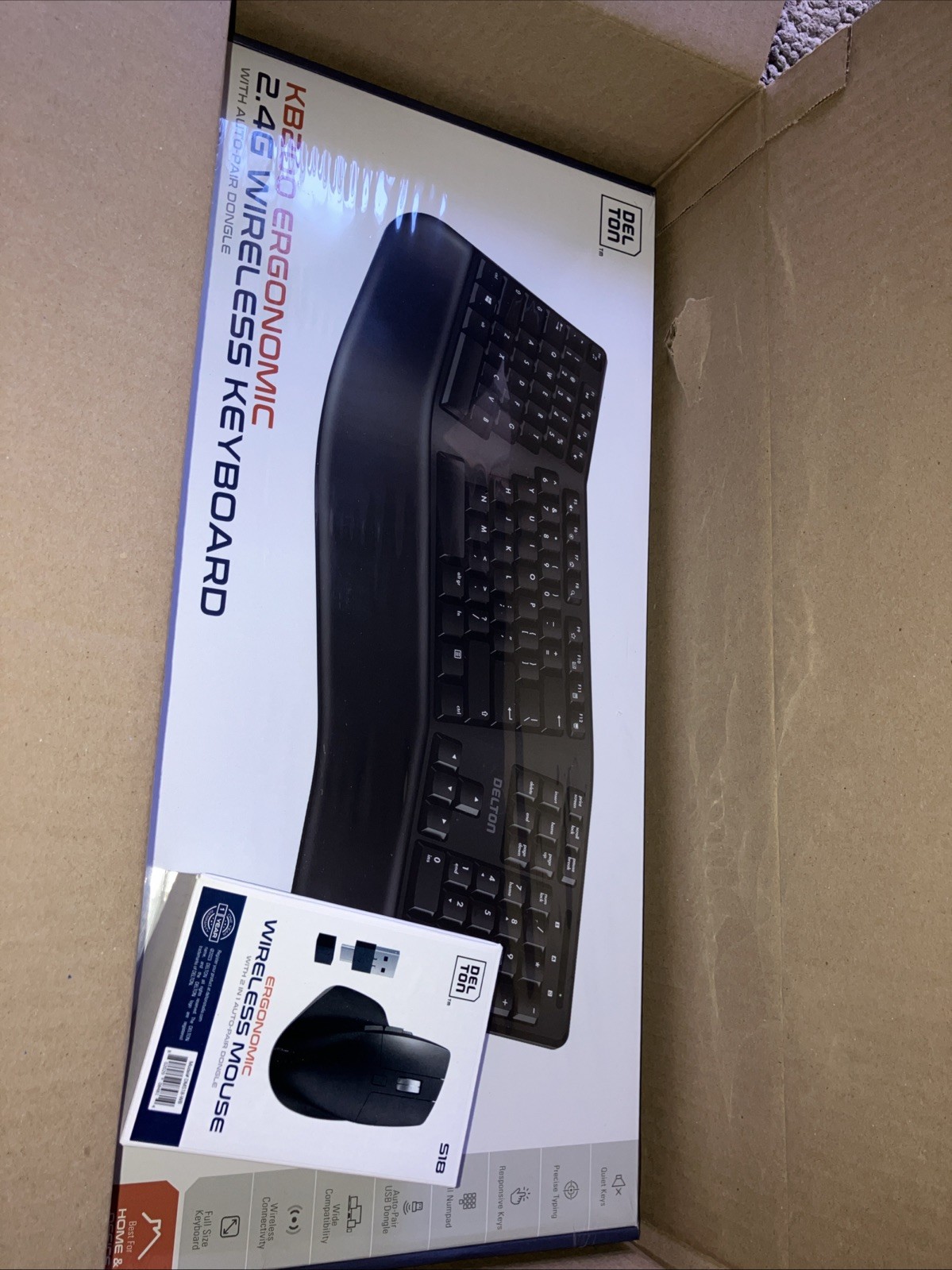 Delton KB200/S18 Wireless Ergonomic Keyboard and Optical Mouse Combo - Black