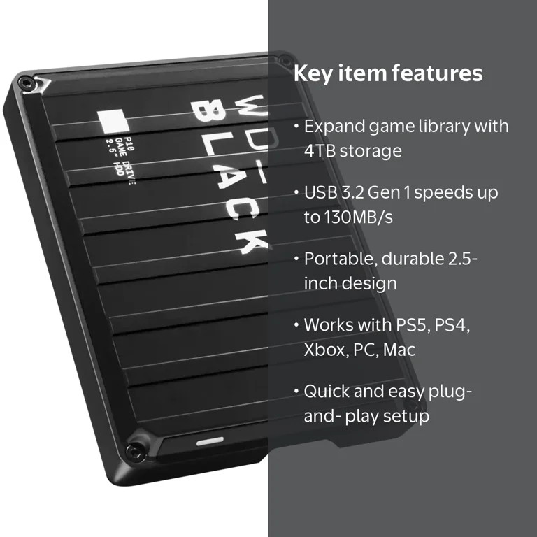 Western Digital BLACK P10 Game Drive for Xbox 4TB External USB 3.2 Gen 1: HDD