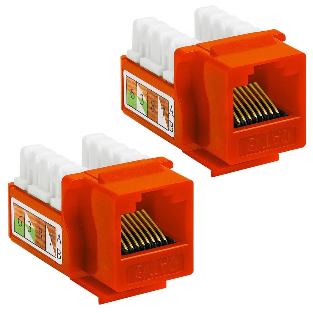 2x Cat6 RJ45 Keystone Jack Network LAN Insert Snap-In Port 110 Punch Down Orange