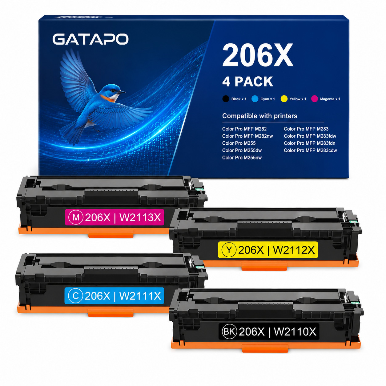 206X-W2110X-4PK Toner  For  206A W2110A 206X W2110X MFP M283fdw Pro M255 M282