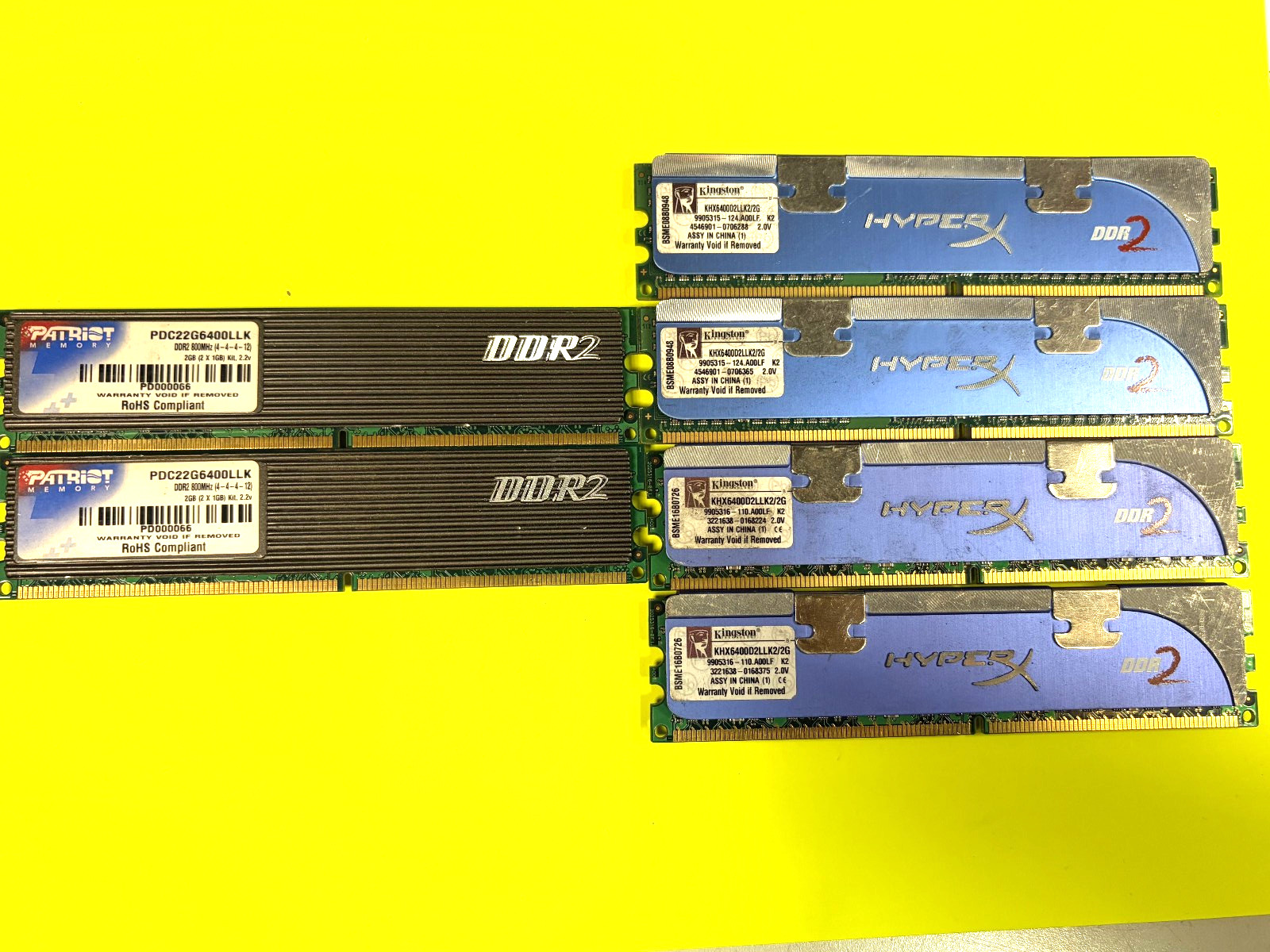 6x1GB=6GB RAM DDR2 KINGSTON HYPERX 4*KHX6400D2LLK2/2G+ 2*PATRIOT PDC22G6400LLK