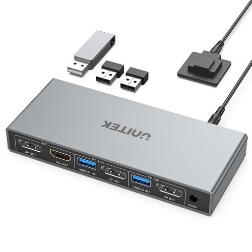 Unitek KVM Switch 2 Monitors 2 Computers DisplayPort, Dual Monitor DisplayPort