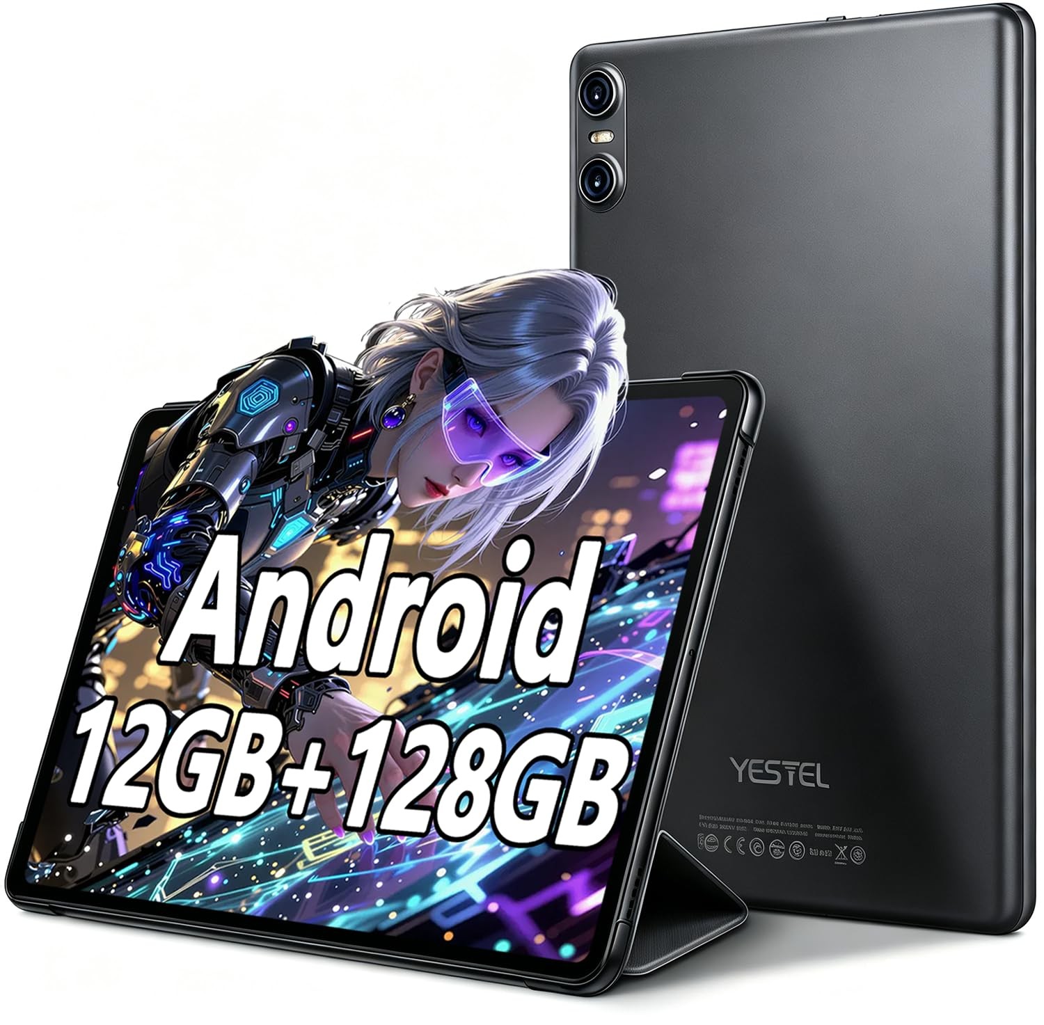 Android 13 Tablet, 10 Inch Tablets with Case, 12GB+128GB+1TB Jet black