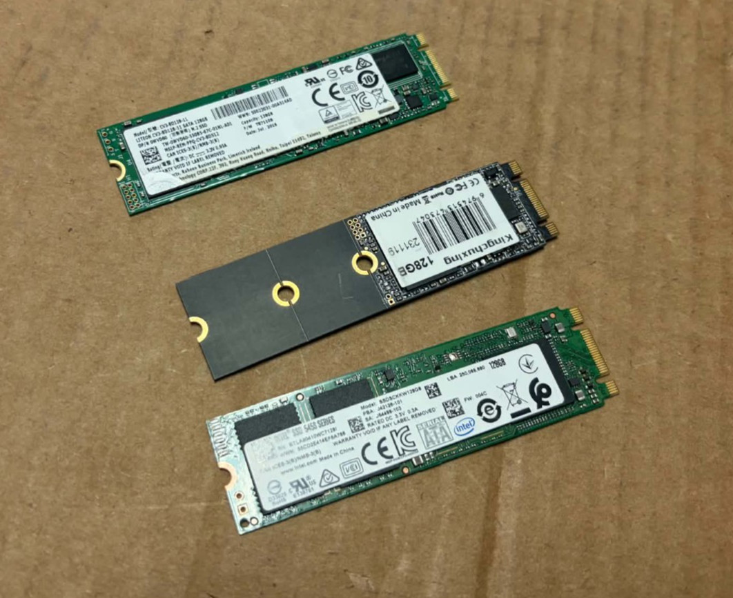 Lot of 3 128GB M.2 2280 SATA SSD Intel Lite-On Kingchuxing Solid State Drives