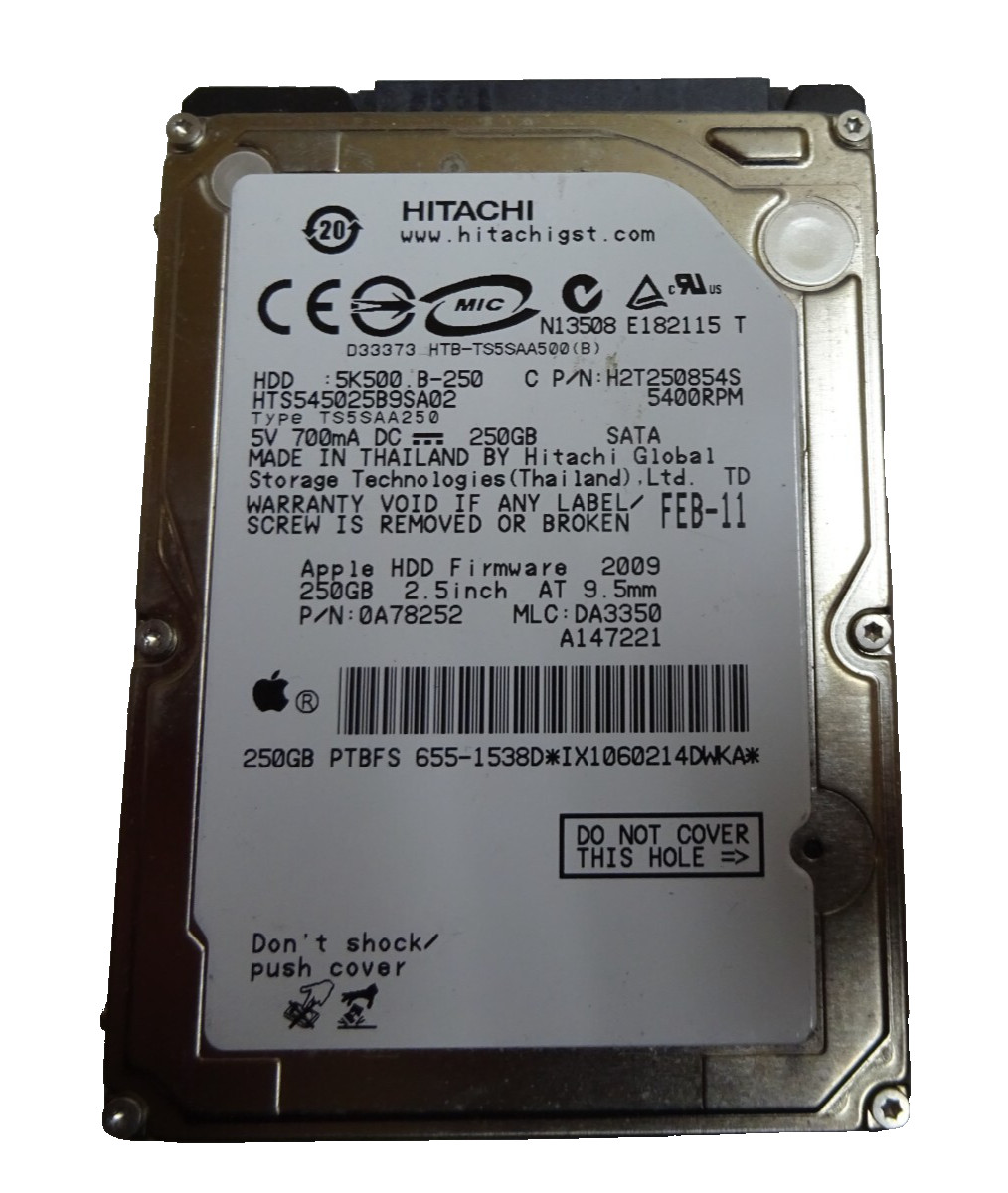 250GB SATA NOTEBOOK HDD HITACHI HTS545025B9SA02 PN: H2T250854S 2.5 " #NFP1043