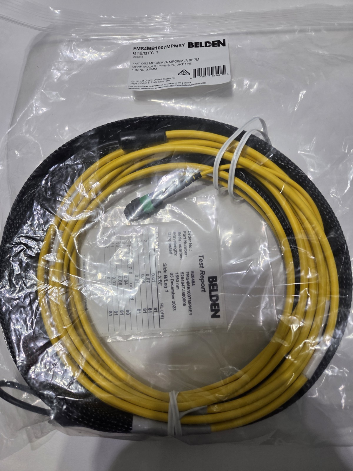Belden FMS4MB1007MPMEY MPO8 Trunk Cable OS2 Singlemode 7M Type-B APC NEW Sealed
