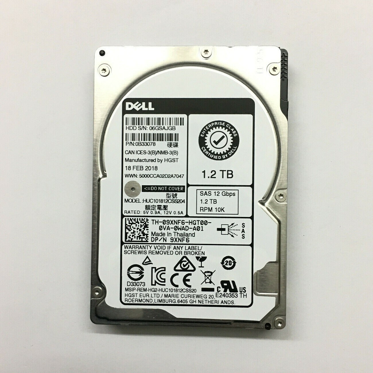 hard drive  for Dell HUC101812CSS204 1.2T 2.5 10K 12G SAS Severs 9XNF6  HDD
