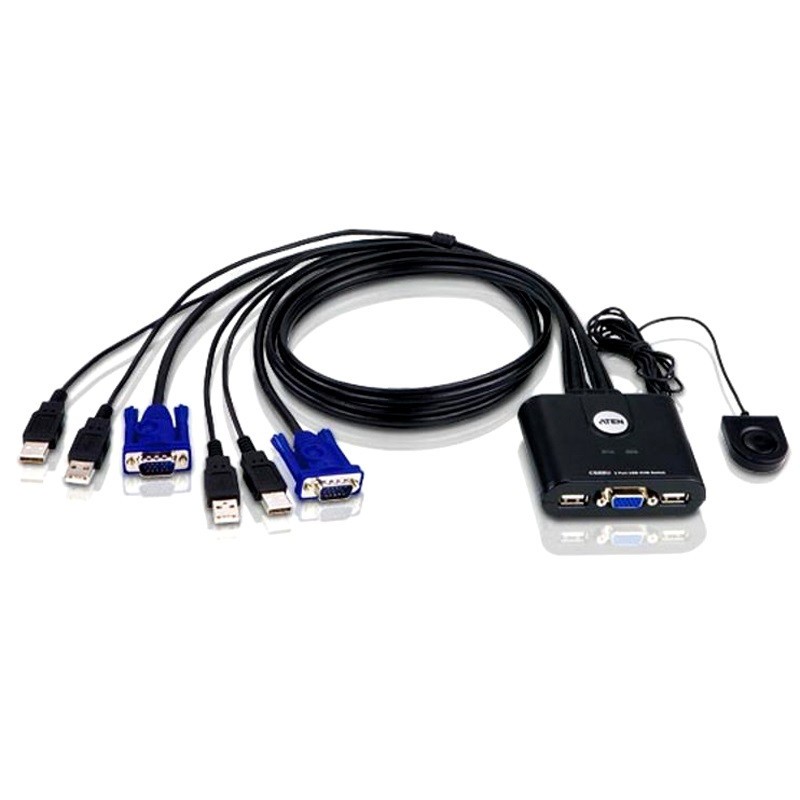 Aten Compact KVM Switch 2 Port Single Display VGA Remote Port Selector USB
