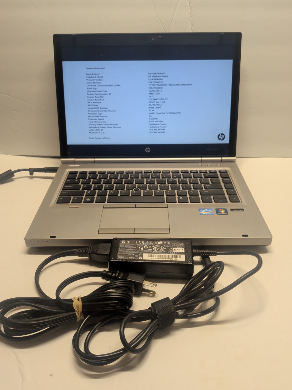 HP EliteBook 8460p Core i5-2450M 2.50GHz No RAM 14.0" No Battery No HDD No OS
