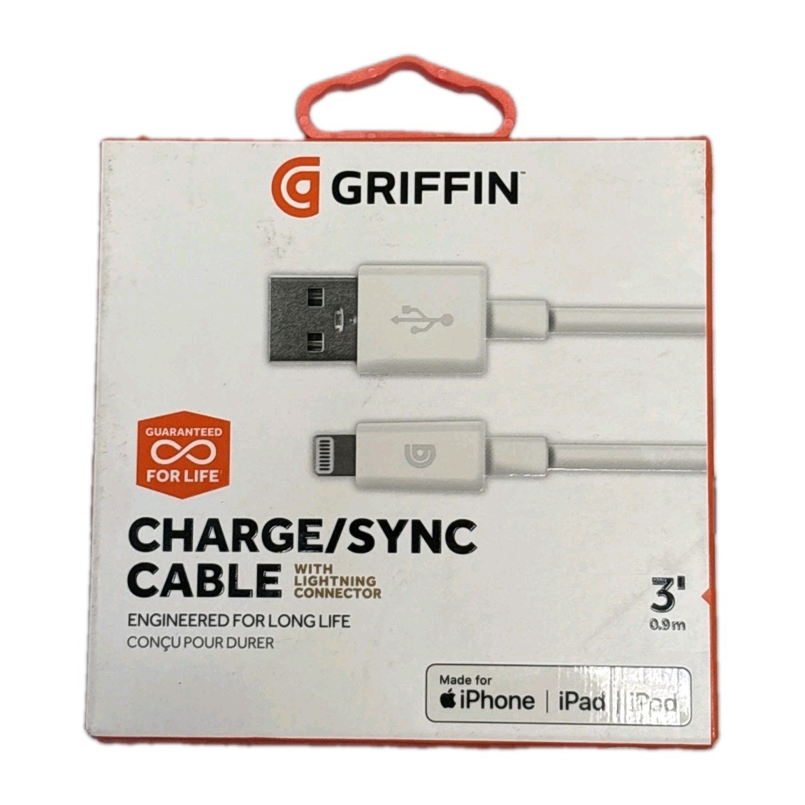 Griffin USB to iPhone Cable 3ft MFi Certified OEM Charge Data Sync Cord Box Wear