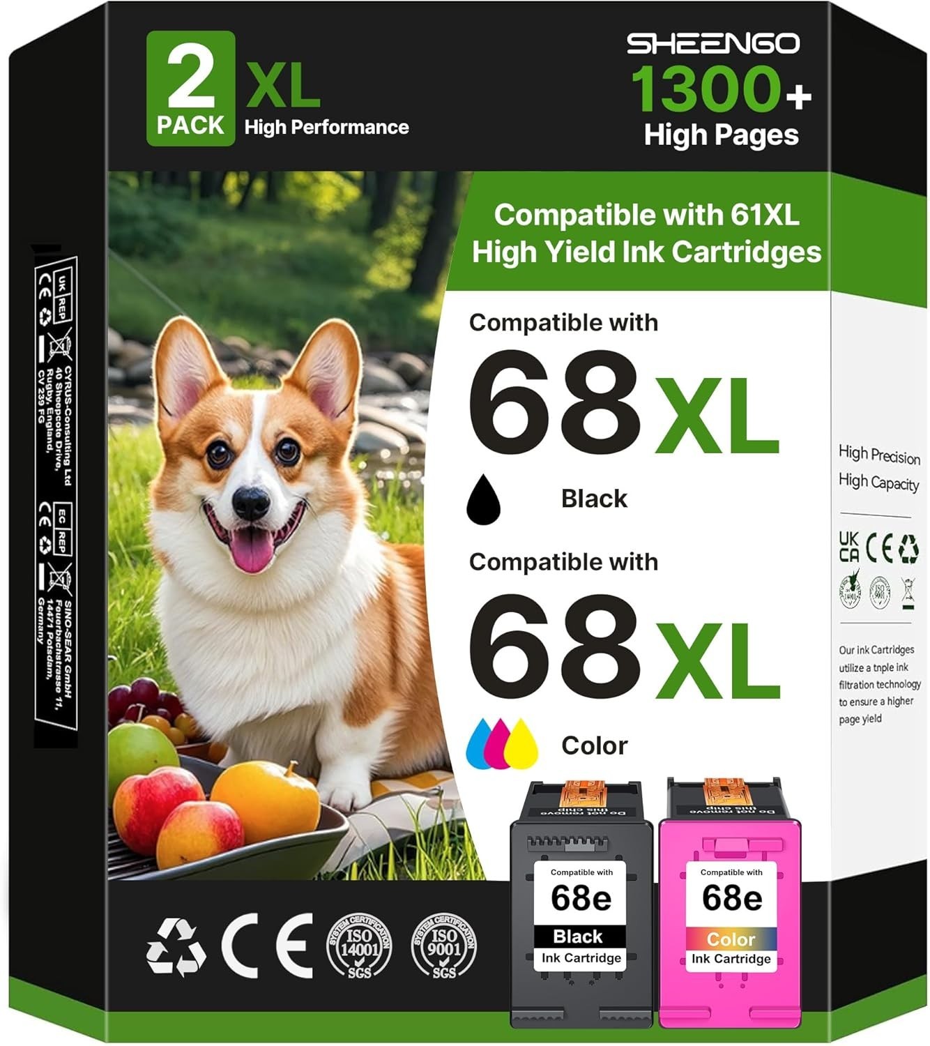 68XL 68 E Ink Cartridges Black & Color Combo Pack for HP Printers Replacement