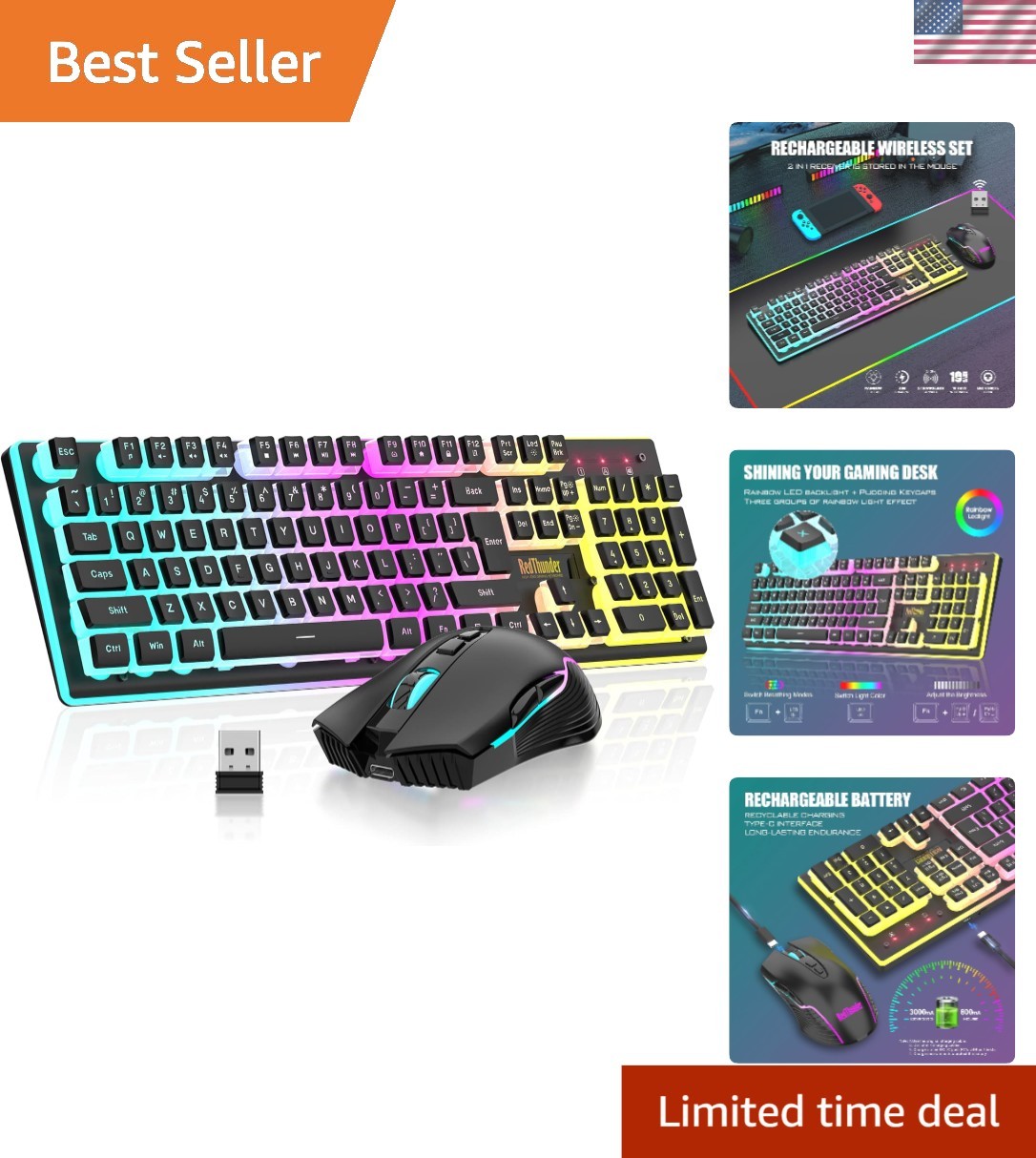 K10 RGB Backlit Wireless Gaming Keyboard & Mouse Combo - 3800mAh & Anti-Ghosting