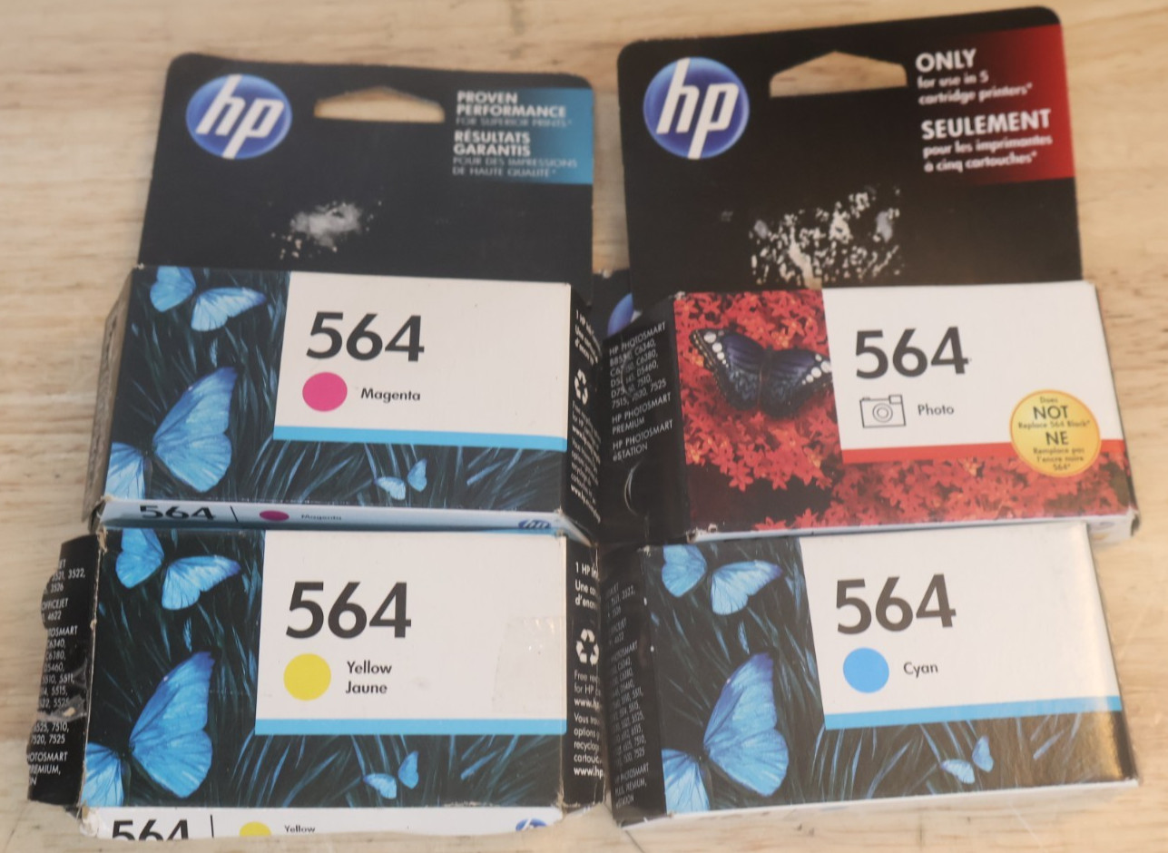 Nice New / NOS Lot Of 4 GENUINE HP 564 Magenta Cyan Yellow Printer Inks Exp 2016