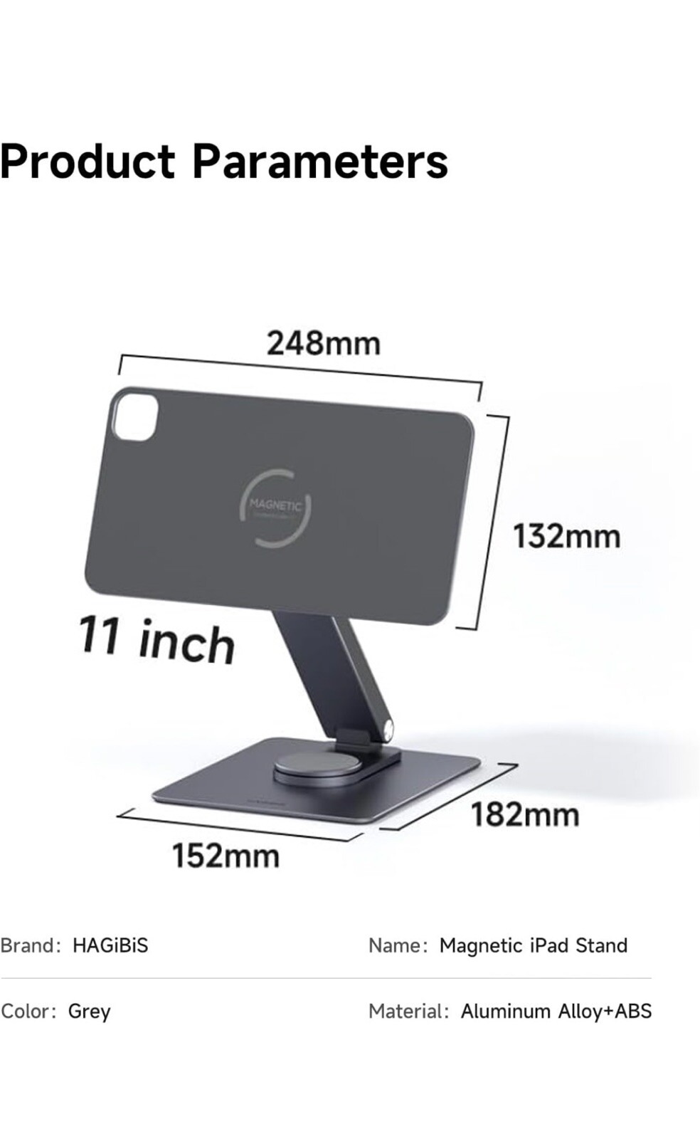 Hagibis iPad Magnetic Stand Metal Space Gray 11” iPad Pro M4