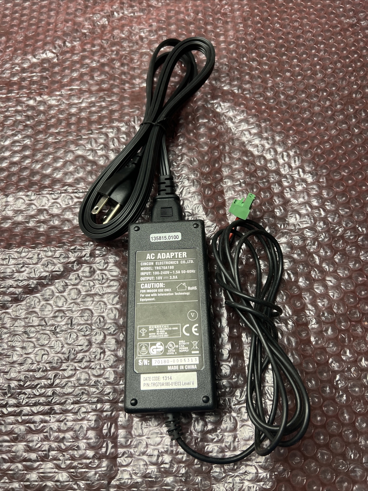 Cincon AC Adapter For Cisco CP-7811 CP-7821 CP-7841 IP Phone 48V W/Cord  26443AM