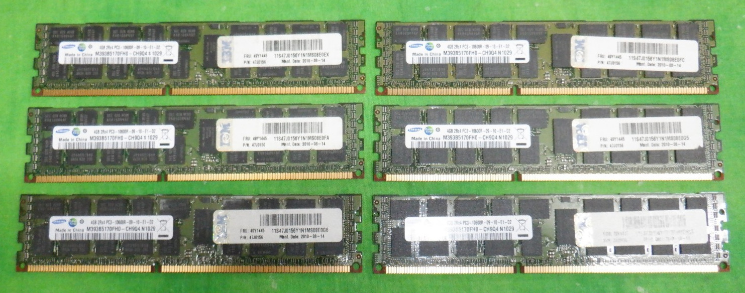 IBM SAMSUNG 4 GB 2Rx4 PC3-10600 ECC  49Y1445  47J0156    LOT OF 6