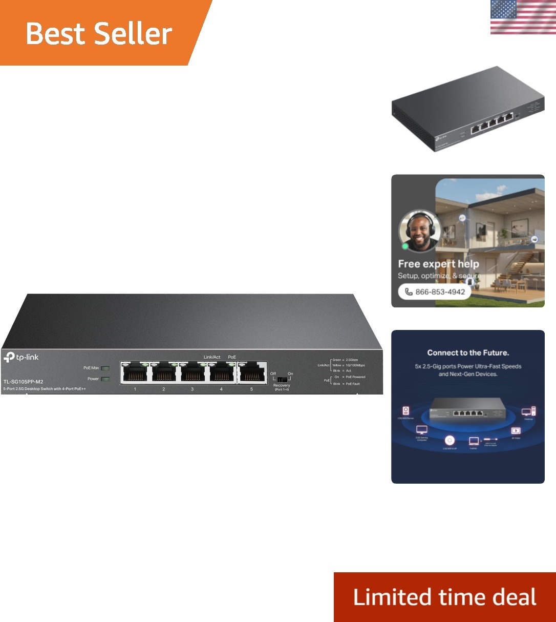 5-Port 2.5G Multi-Gigabit Switch with 4 PoE++ Ports @123W - Hassle-Free Setup
