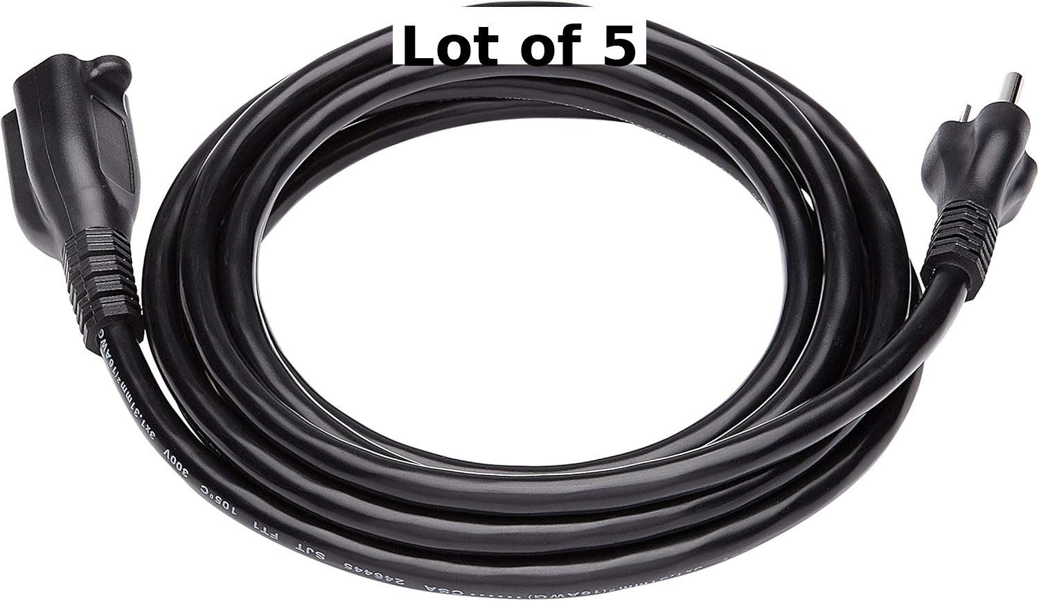 LOT of 5 (Five) Amazon Basics 10 Ft 3-Prong Indoor Extension Cord Black