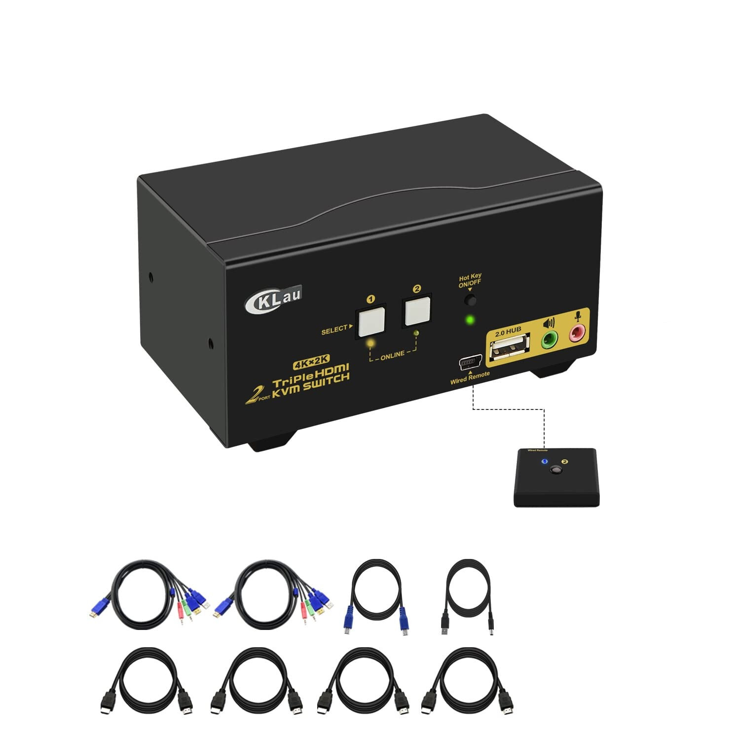CKLau 4Kx2K@60Hz Dual Port Triple Monitor KVM Switch with HDMI & Audio Cables