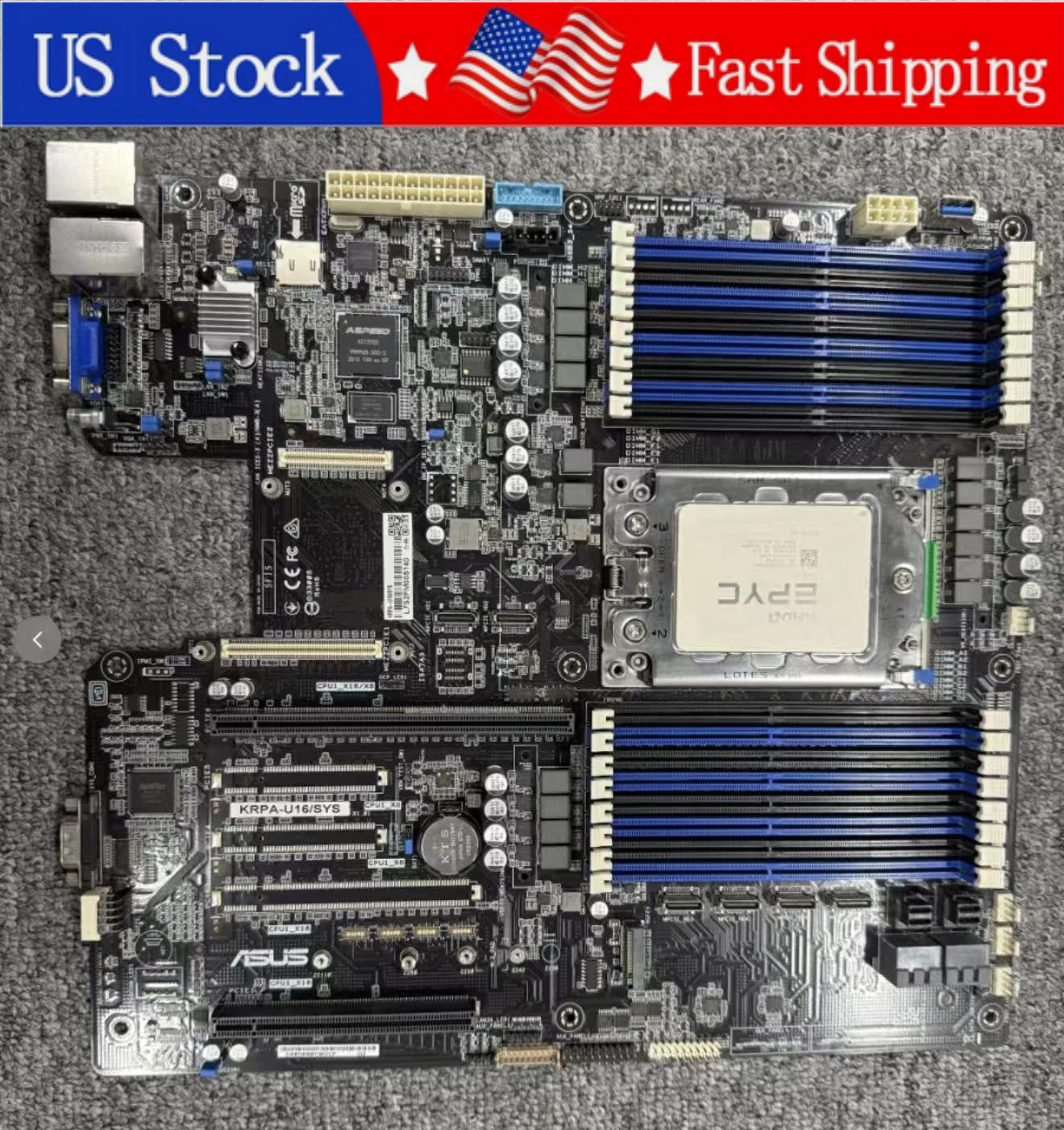 ASUS KRPA-U16 SYS Motherboard + AMD EPYC 7302P 16C 32T 3.0GHz CPU Combo Used