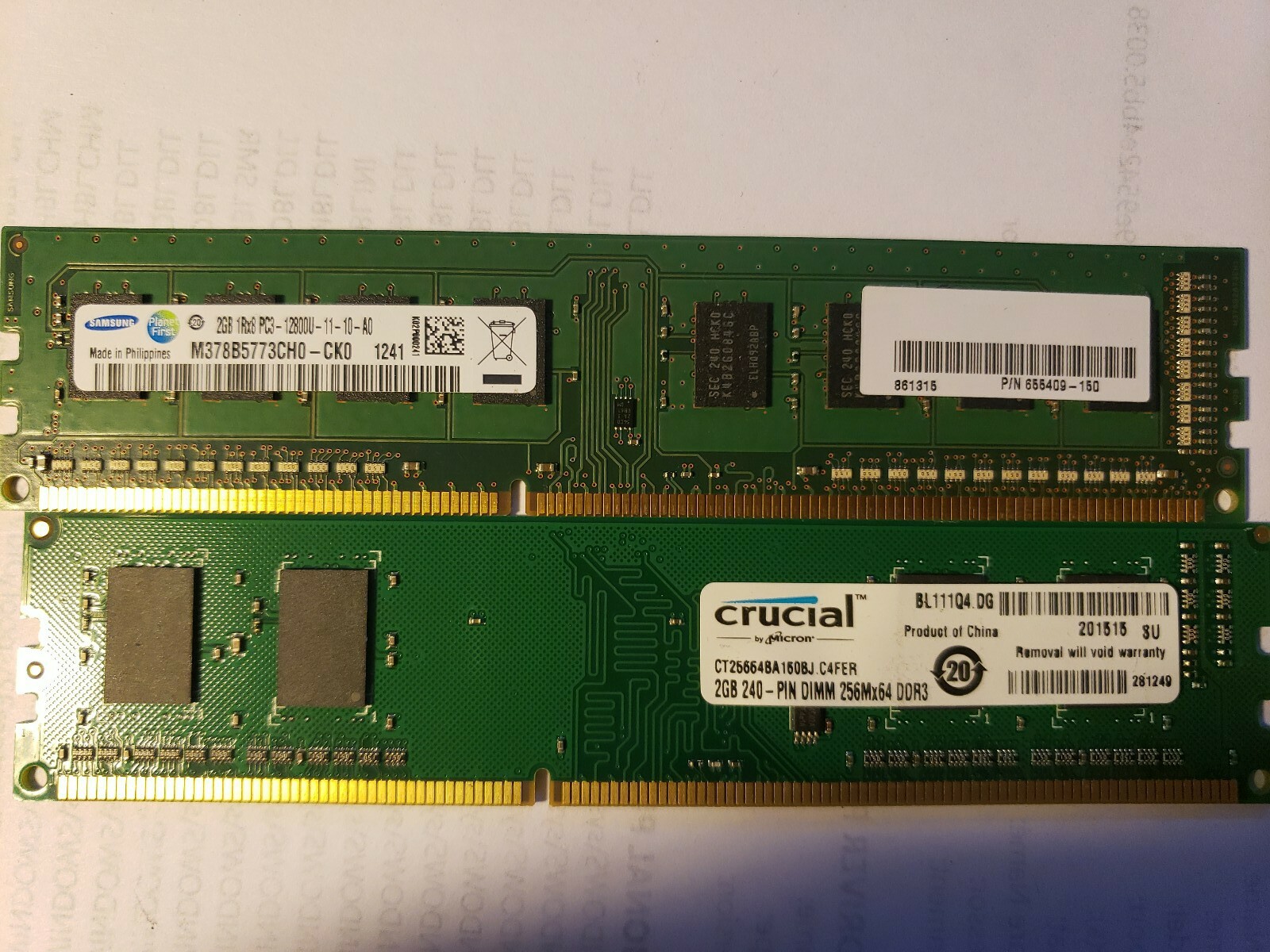 Samsung 4GB (2 x 2GB) 1Rx8 PC3-12800U DDR3 Desktop Memory RAM M378B5773CH0-CK0