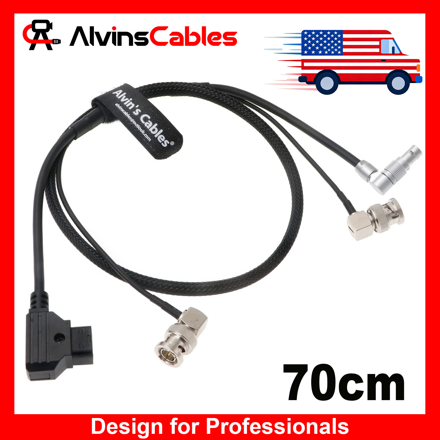 Rotatable Power Cable 2-Pin to D-Tap + Right Angle BNC to BNC HD SDI Braided