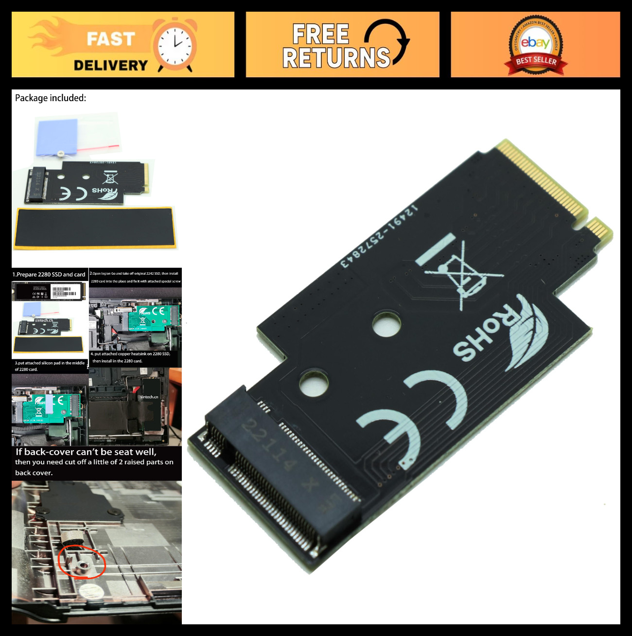 M.2 NVMe 2242 2280 Extension Card PCIe 4.0 SSD Upgrade for Lenovo Legion Go 8TB