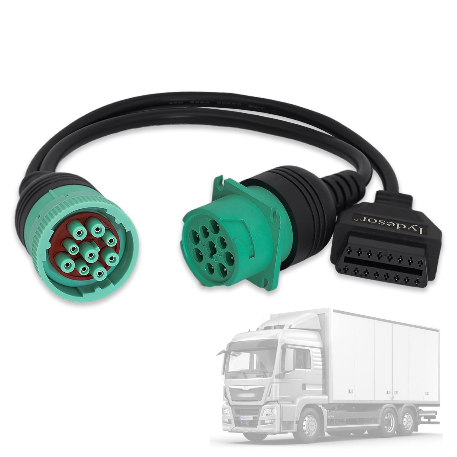 J1939 9 Pin to OBD 2 Female Adapter Cable,Truck Diagnostic Scanner