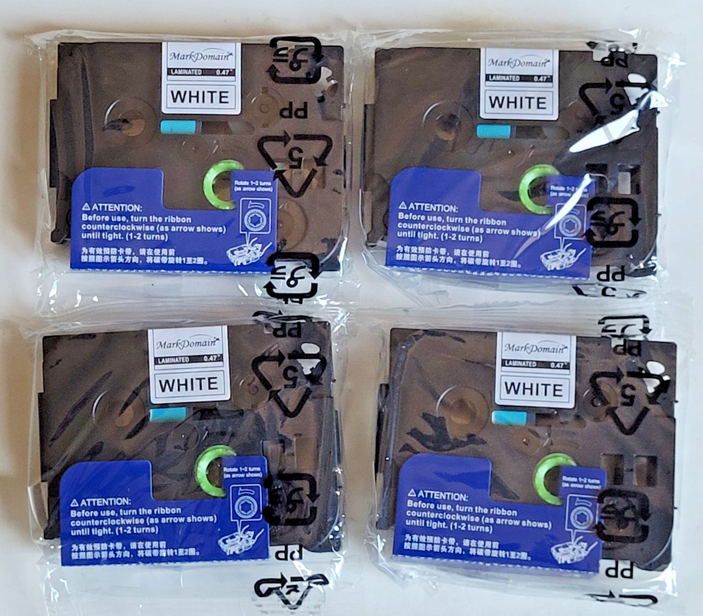 Mark Domain Laminated 0.47 tape white compatible with Brother, 4 pack