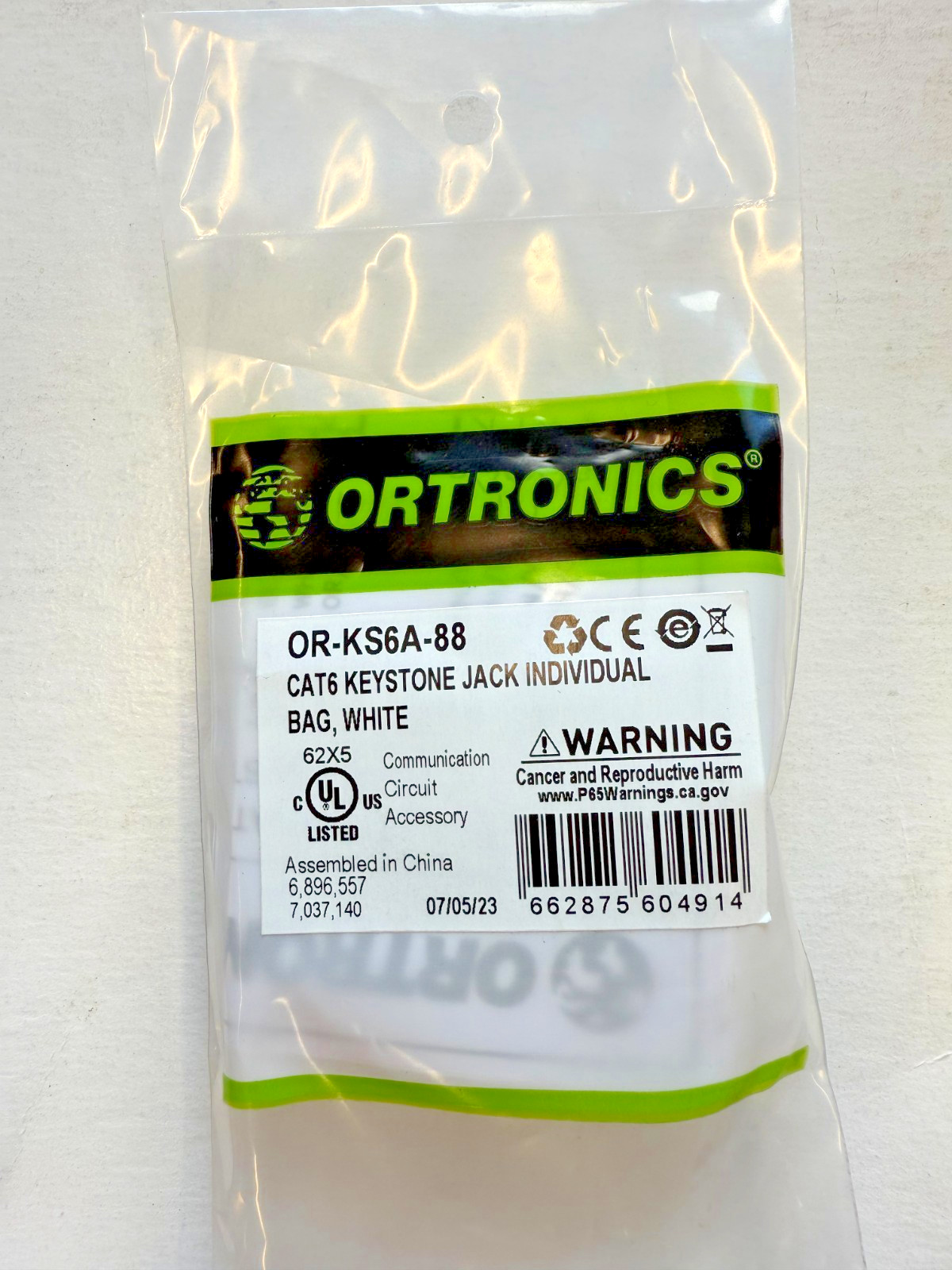 Ortronics KS6A-88  CAT 6 Keystone Jack- White