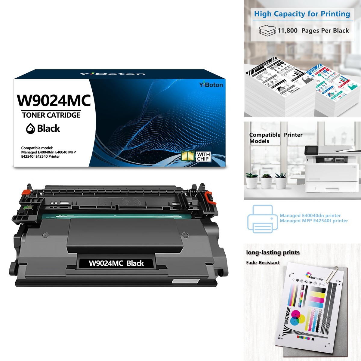 YiBoton W9024MC Black Toner Cartridge High Yield for HP LaserJet E40040dn