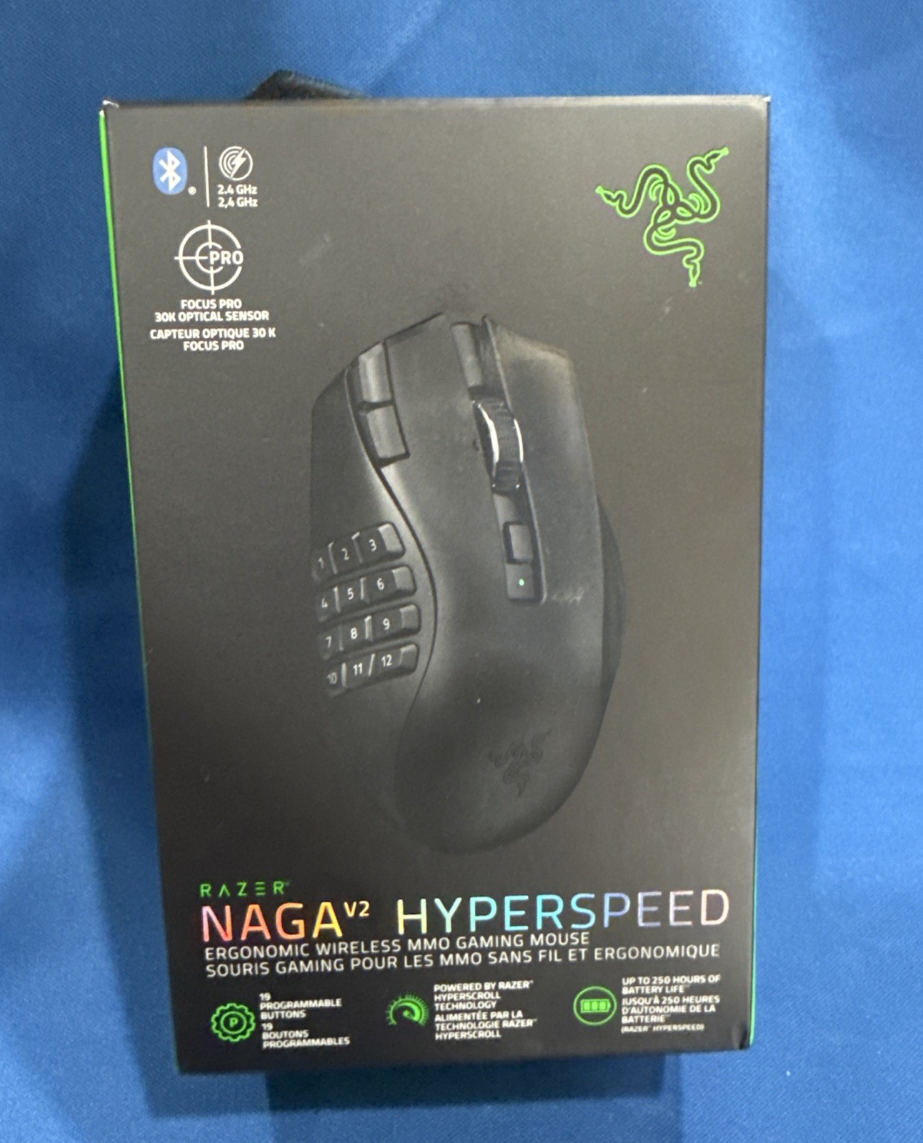 New Razer Naga V2 Hyperspeed RZ01-0360 Wireless Gaming Mouse Black