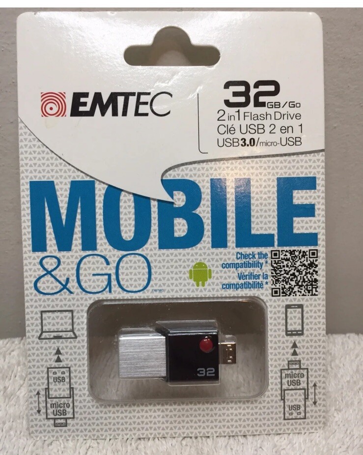 EMTEC MOBILE 32GB USB 3.0 MICRO 2.0  TWO in ONE FLASH DRIVE.