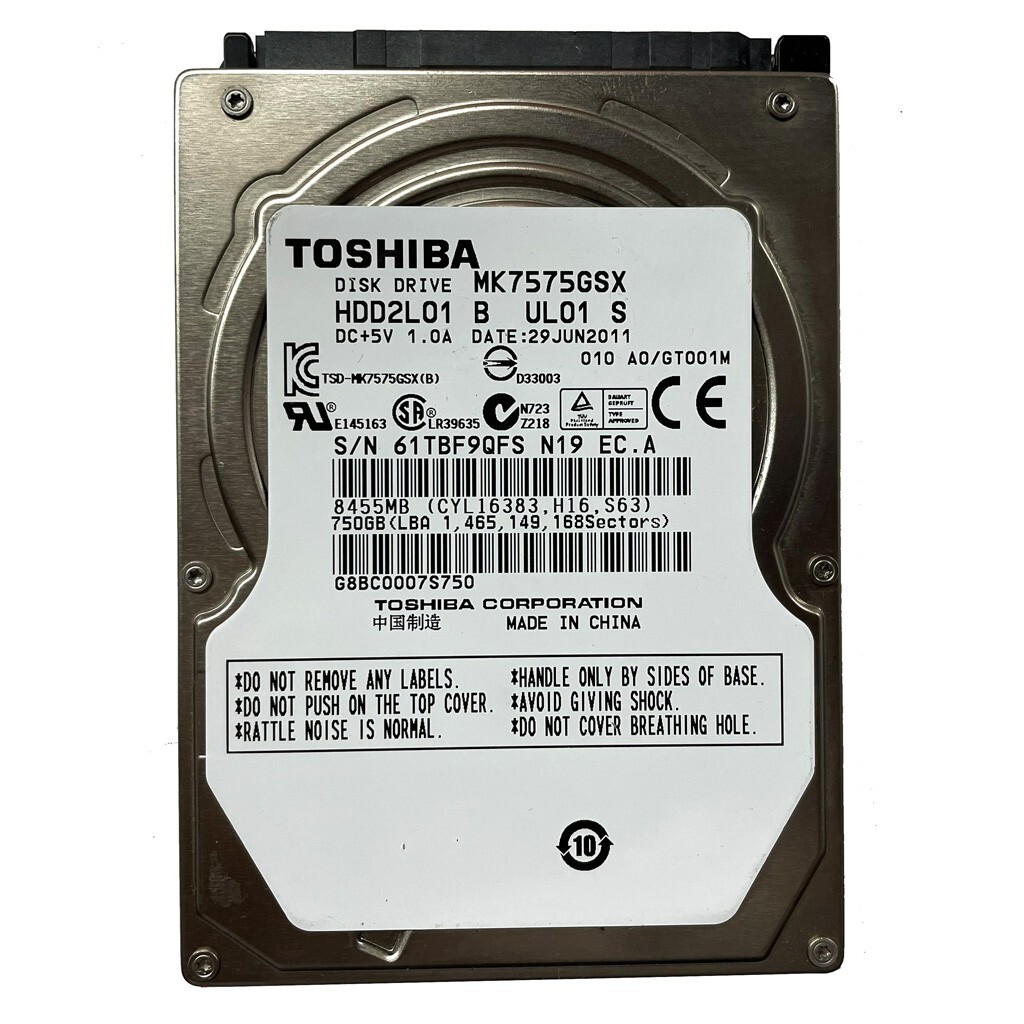 Toshiba 750GB MK7575GSX 5400RPM SATA 2.5" Laptop HDD Hard Disk Drive