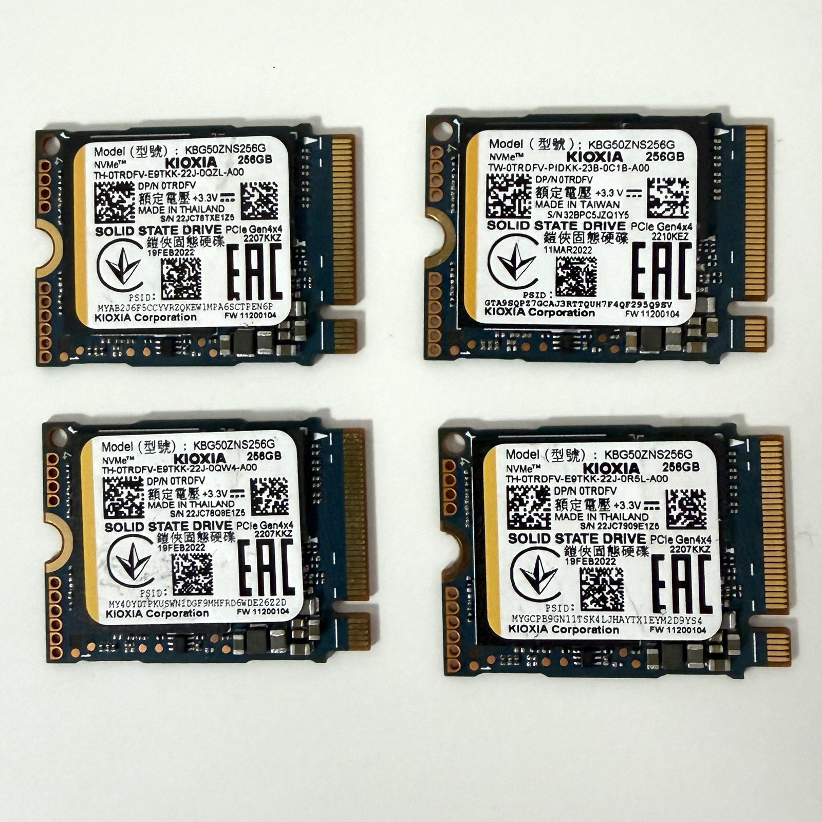 Lot of 4 KIOXIA BG5 256GB NVMe M.2 2230 PCIe Gen4x4 SSD KBG50ZNS256G