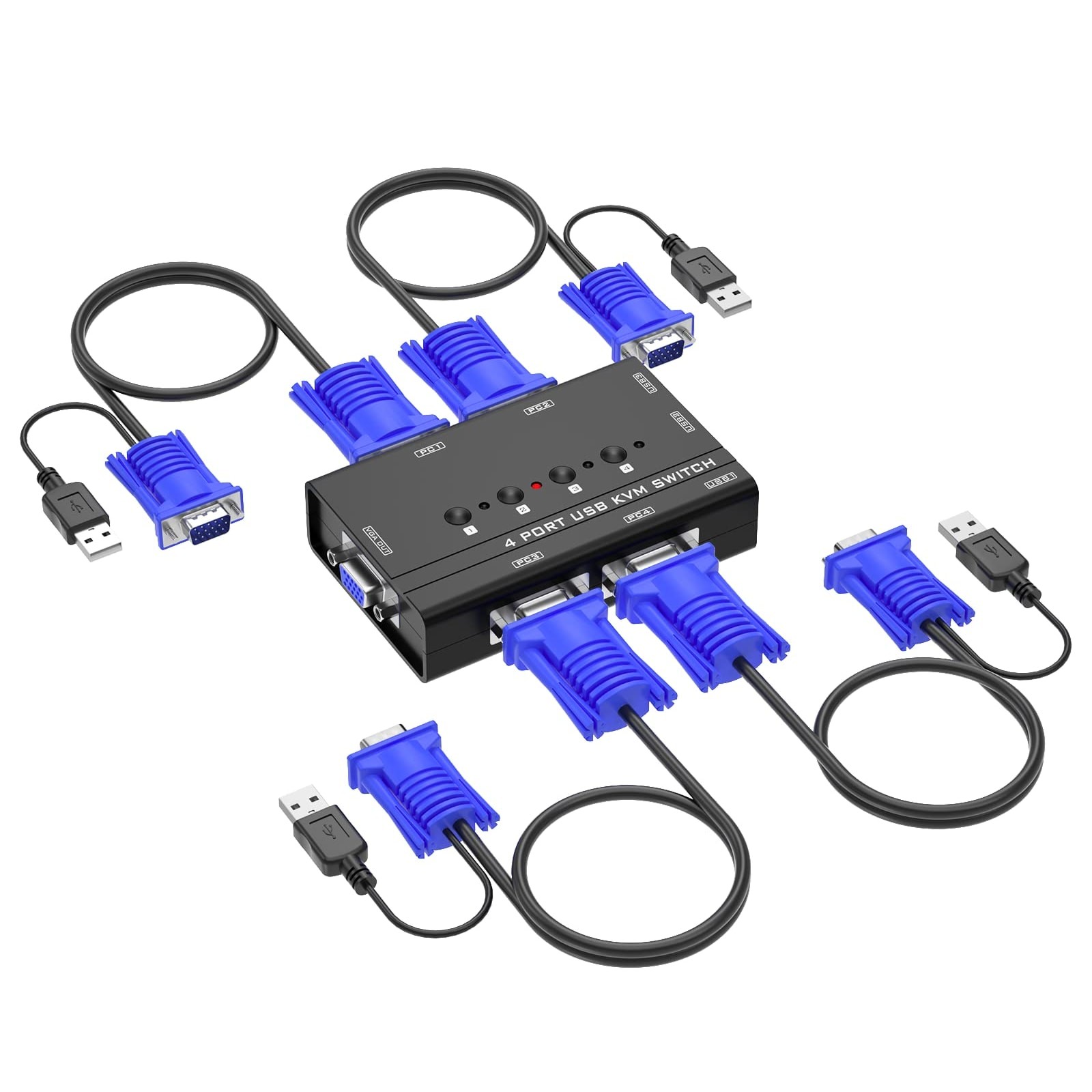 Yinker 4 Port USB VGA KVM Switch 4 Cables 3 USB Ports 1920x1440 460KL for 4 PCs