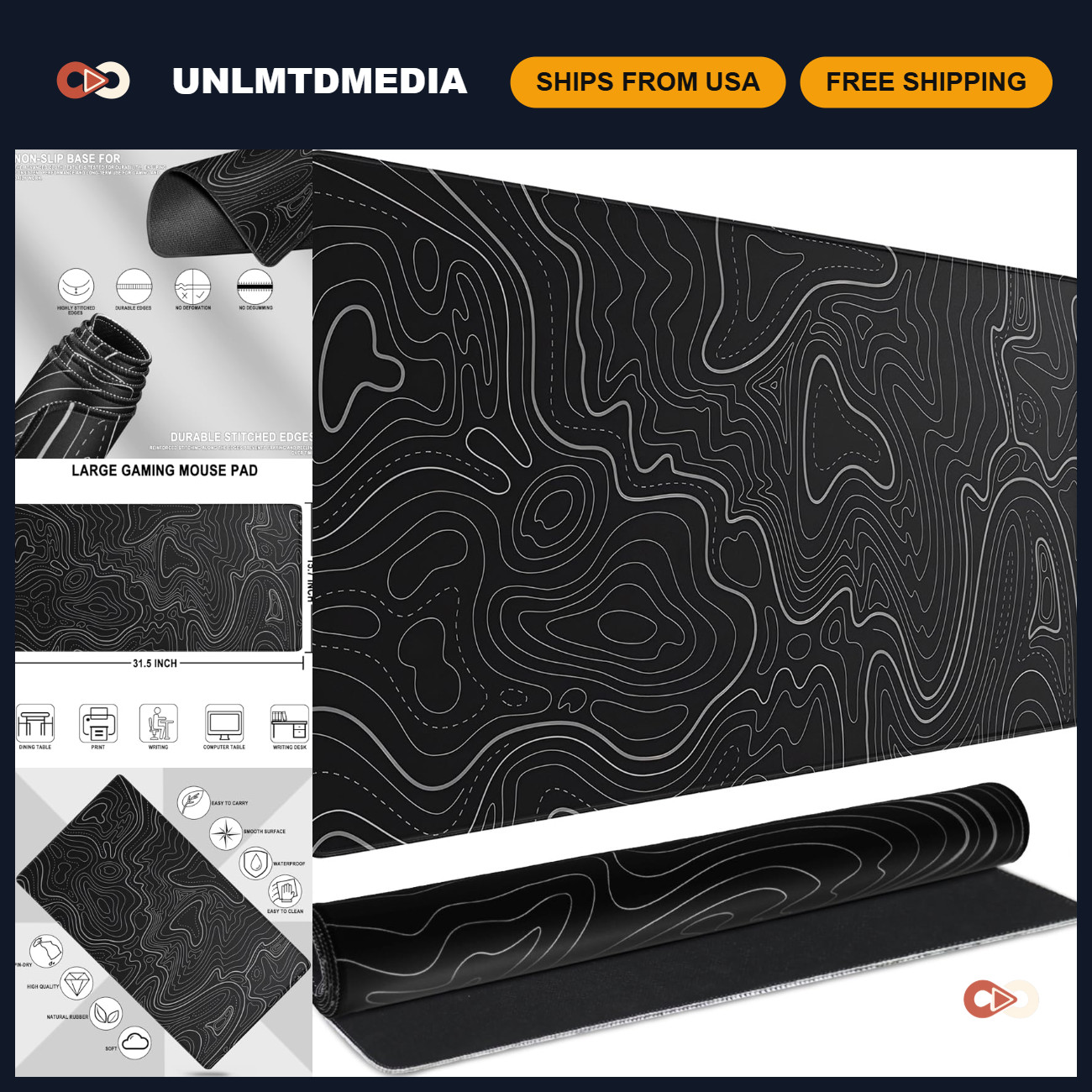 Extra Large Gaming Mouse Pad - Waterproof, Stitched Edges, Non-Slip Surface