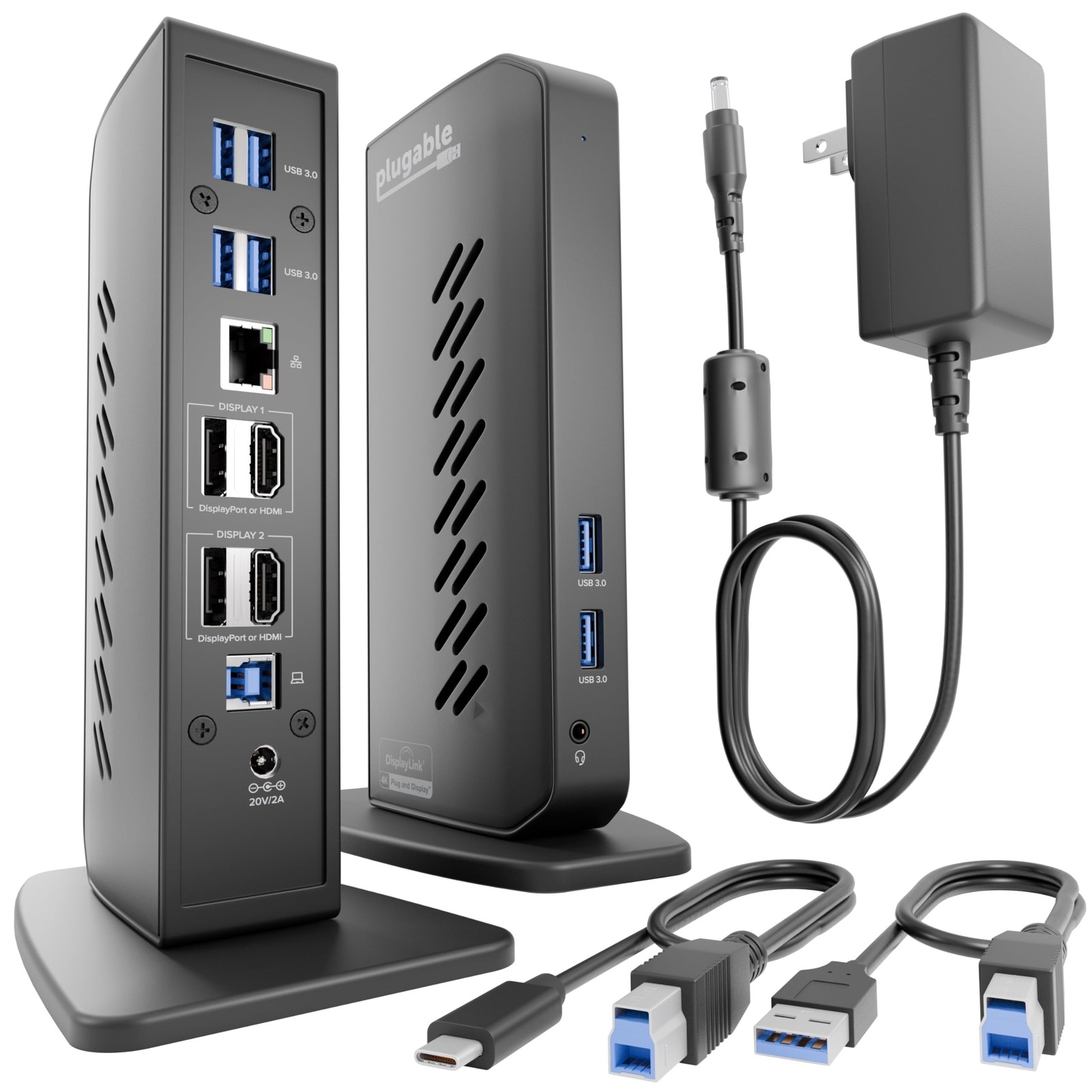 Plugable Dual DisplayPort & HDMI Docking Station - 7.5" × 2.8" × 5.3", Black