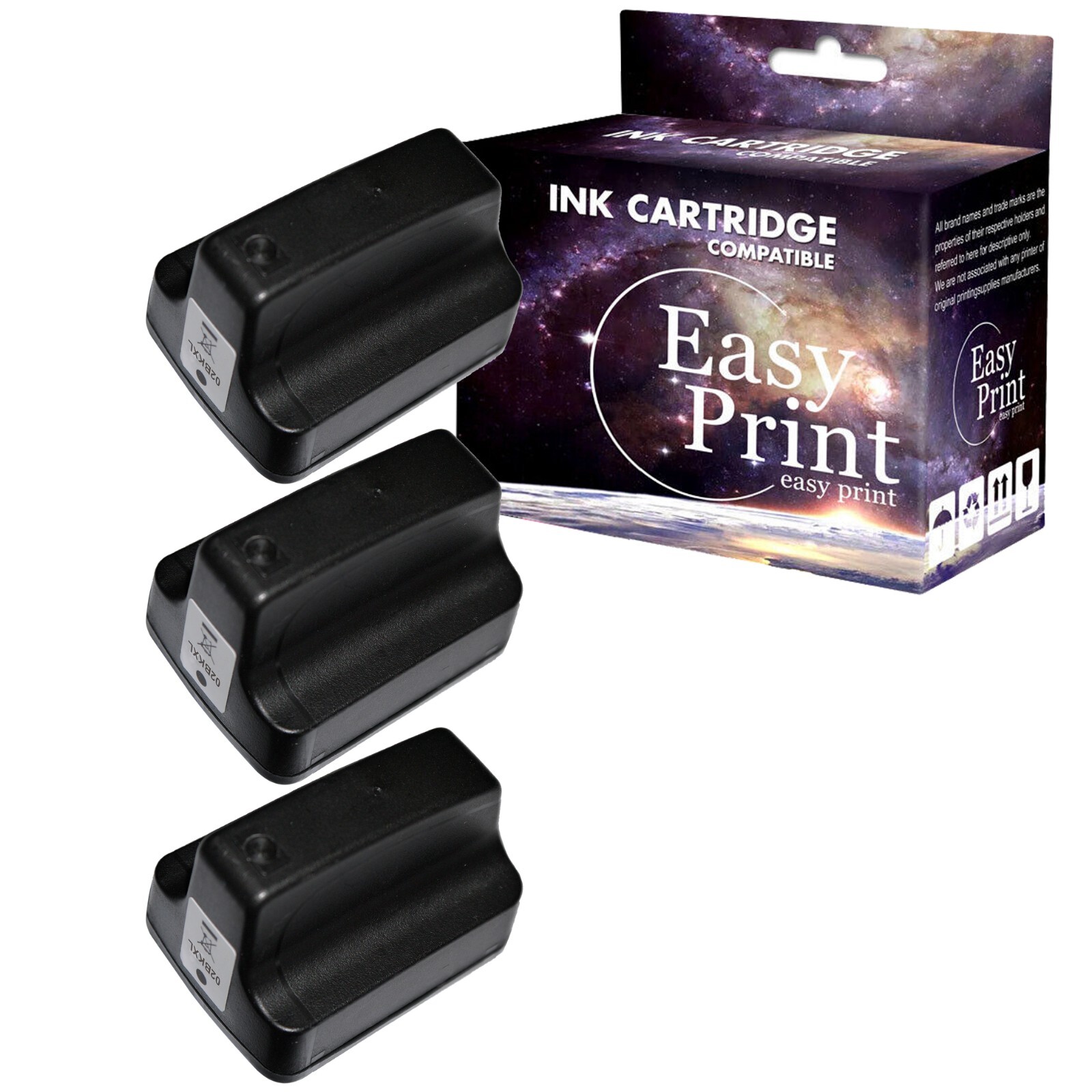 3PK replace for HP 02 Black Ink Cartridge for PhotoSmart 3108 3110 C6250 Printer